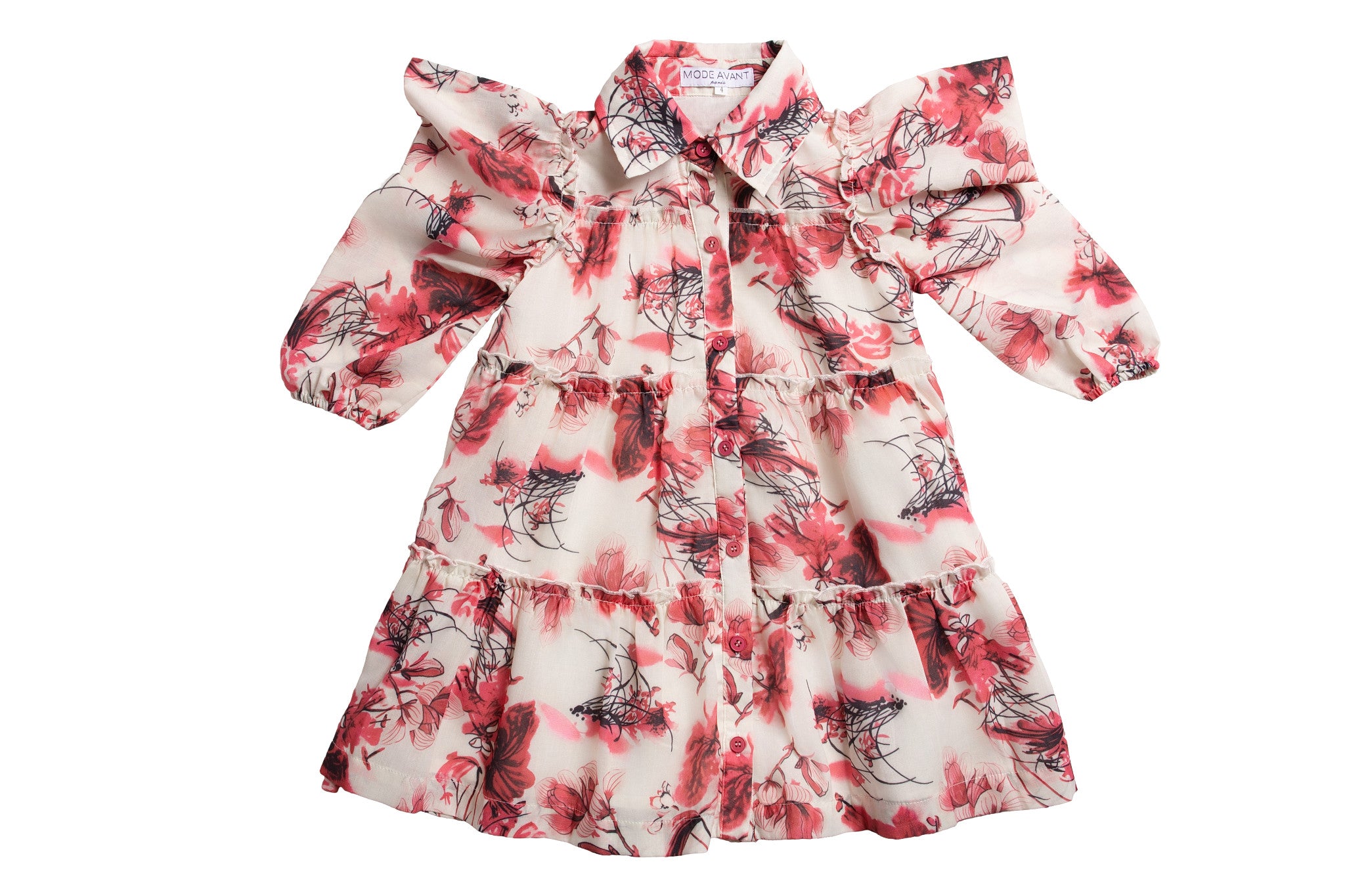 Pink print ivory dress