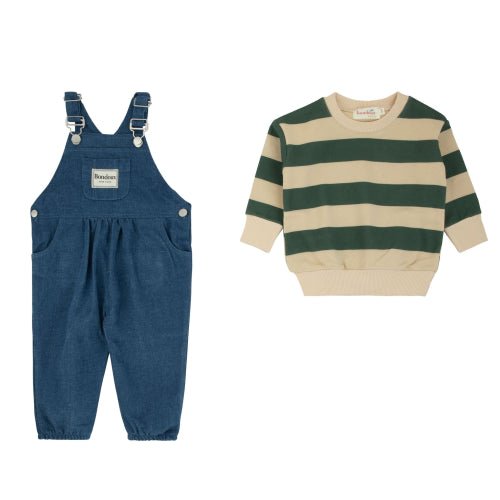 Striped green 2 pcs Romper Set