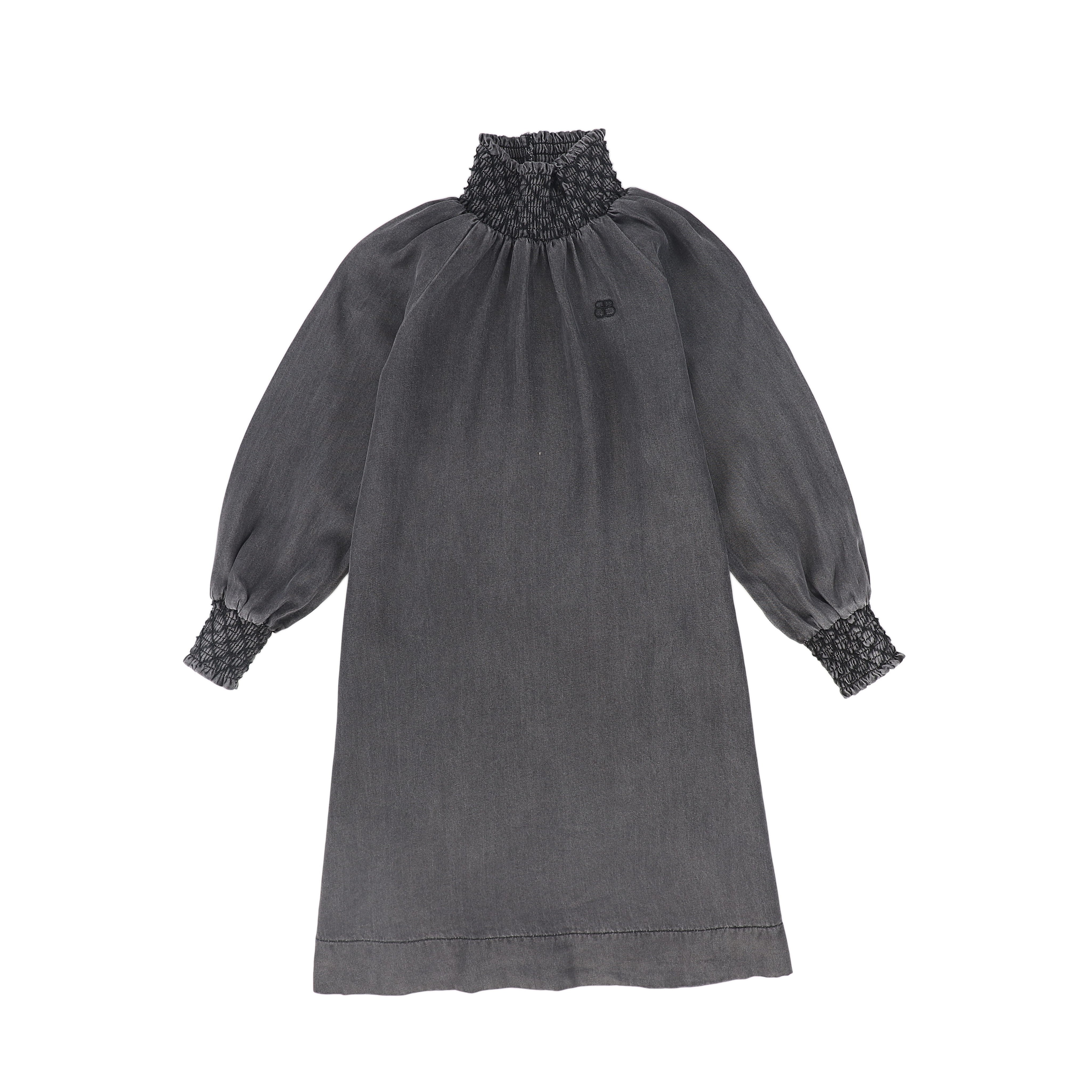 smocked neck denim dress