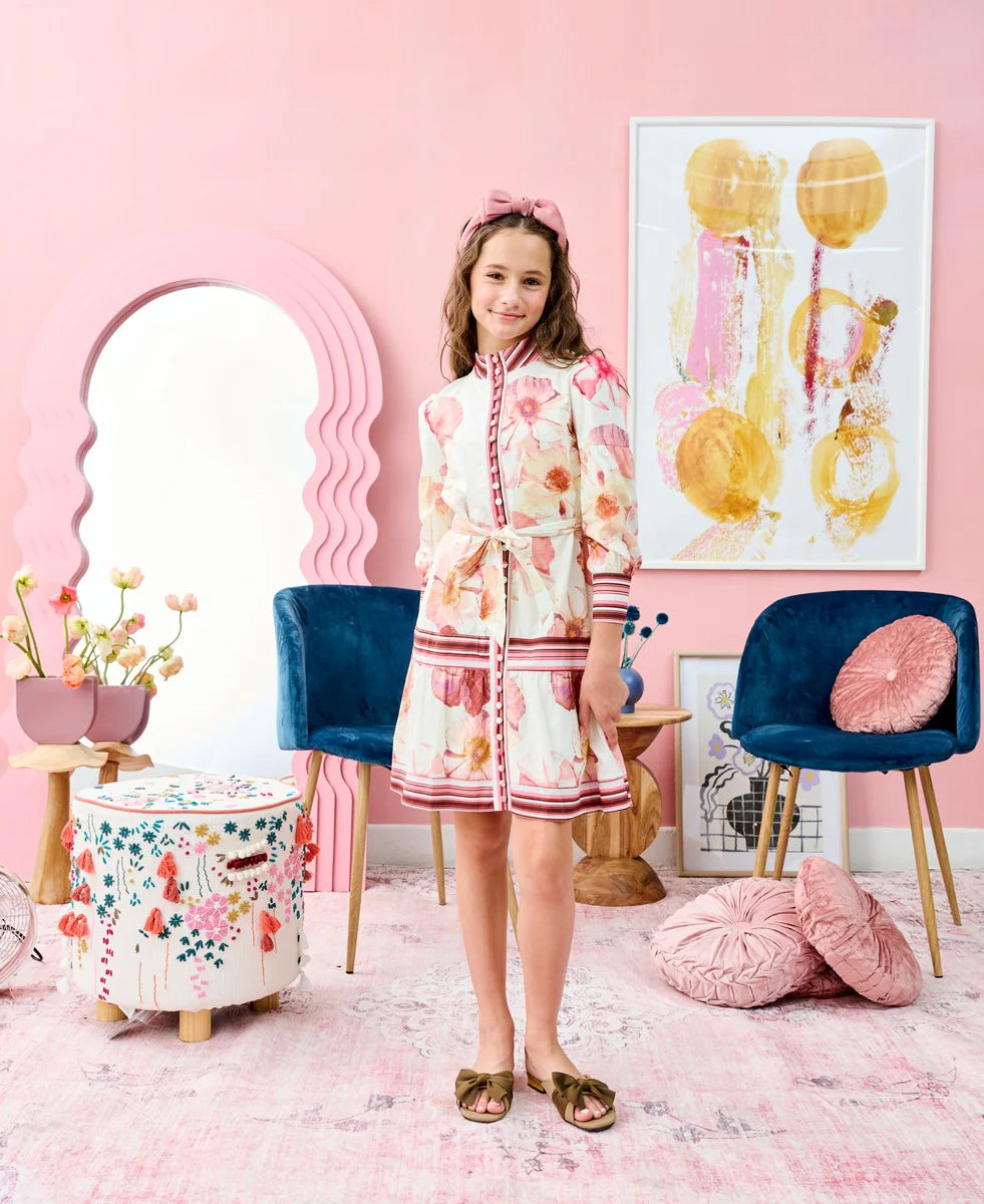 large flower pink cotton dress
