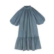 Puff sleeve neck tie dress