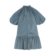 Puff sleeve neck tie dress