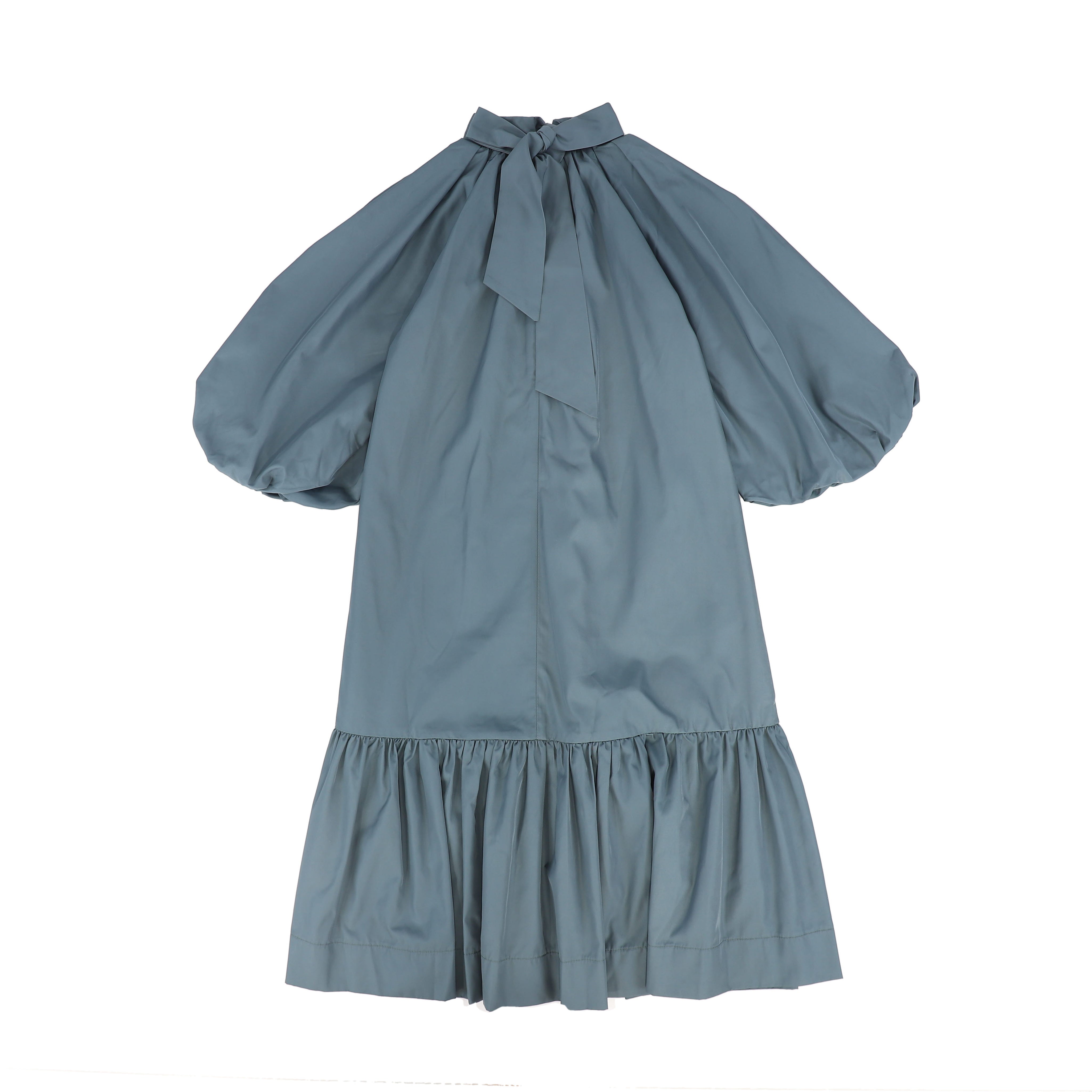 Puff sleeve neck tie dress