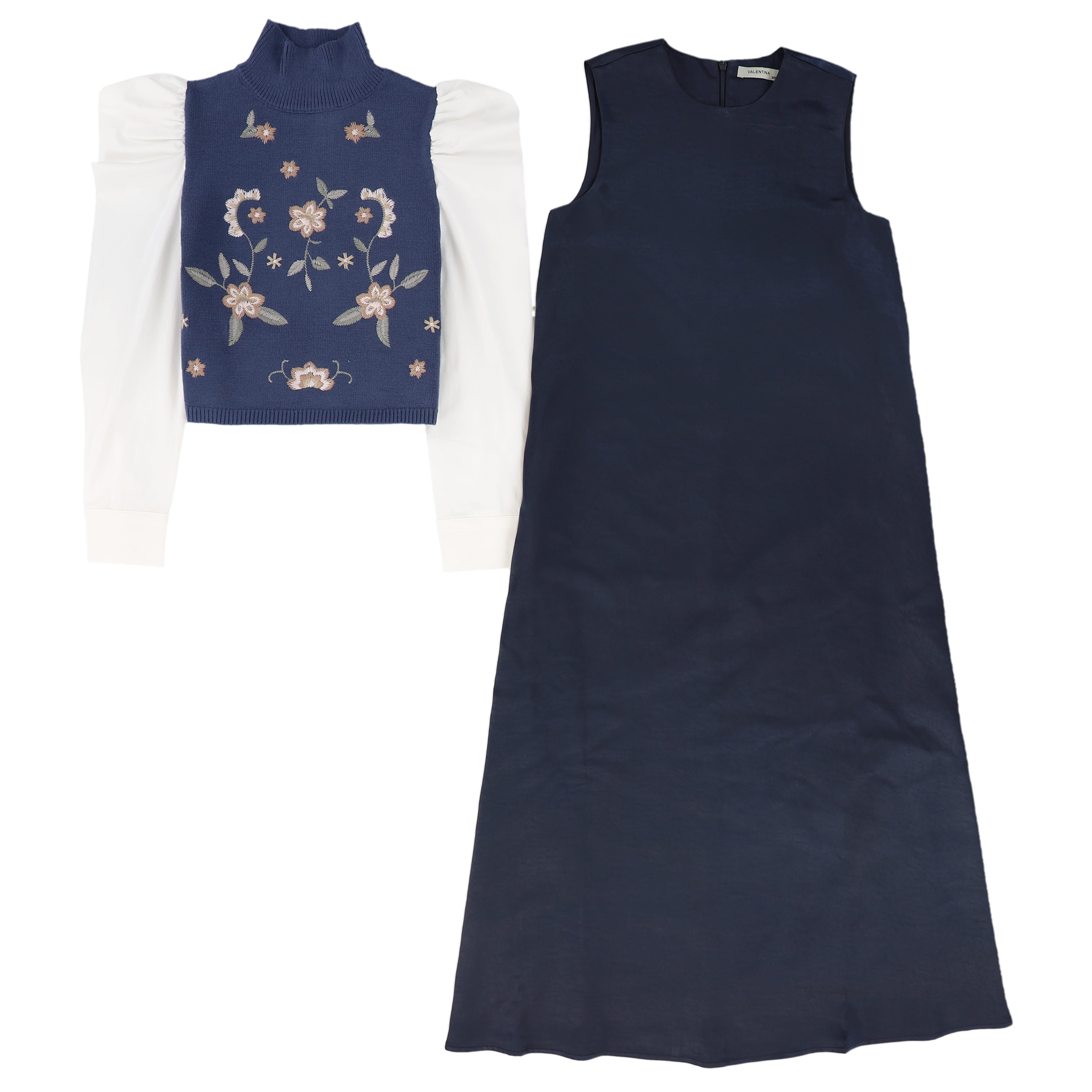 Embroidered turtleneck vest dress