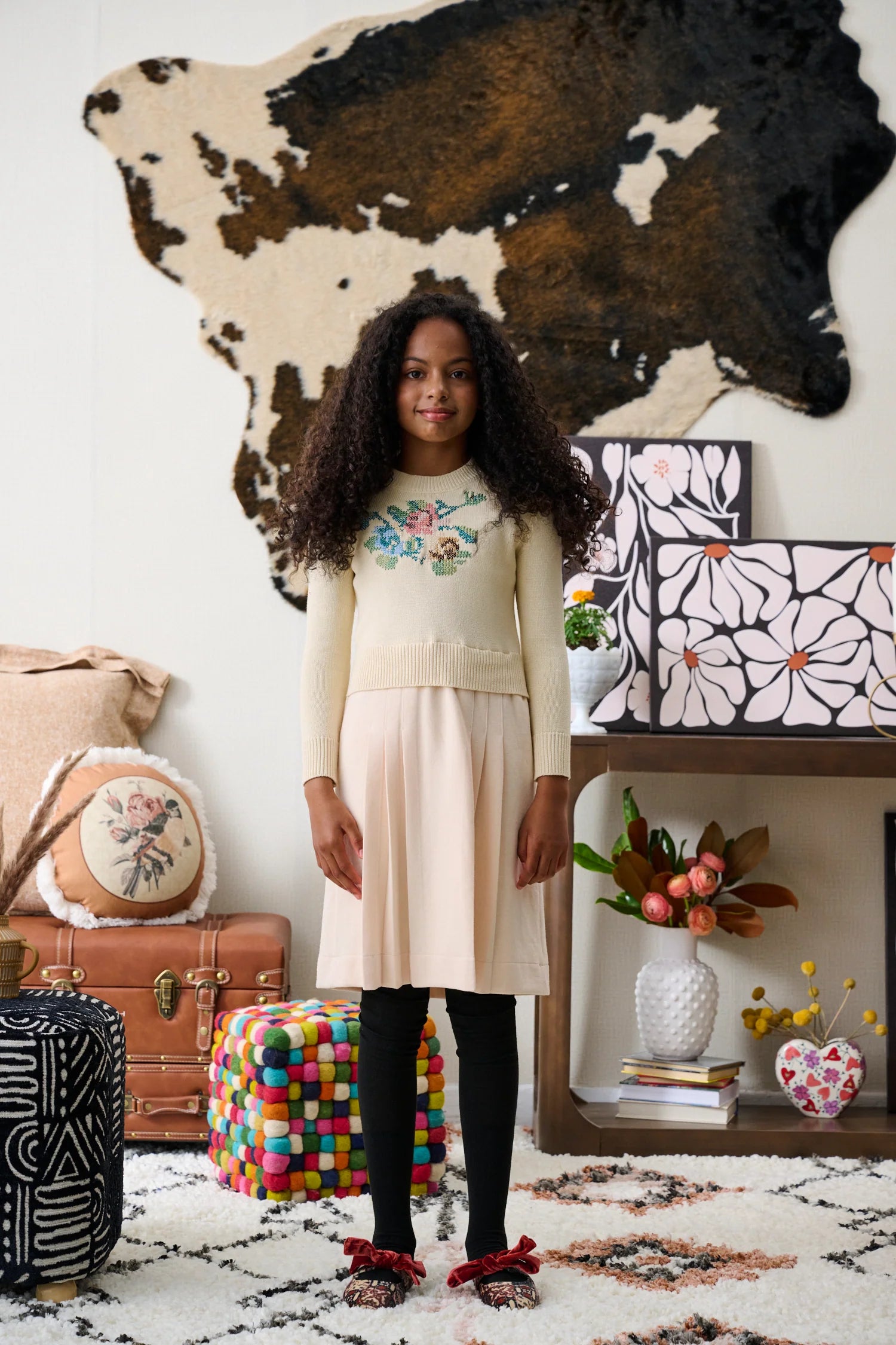BEIGE KNIT FLORAL DRESS