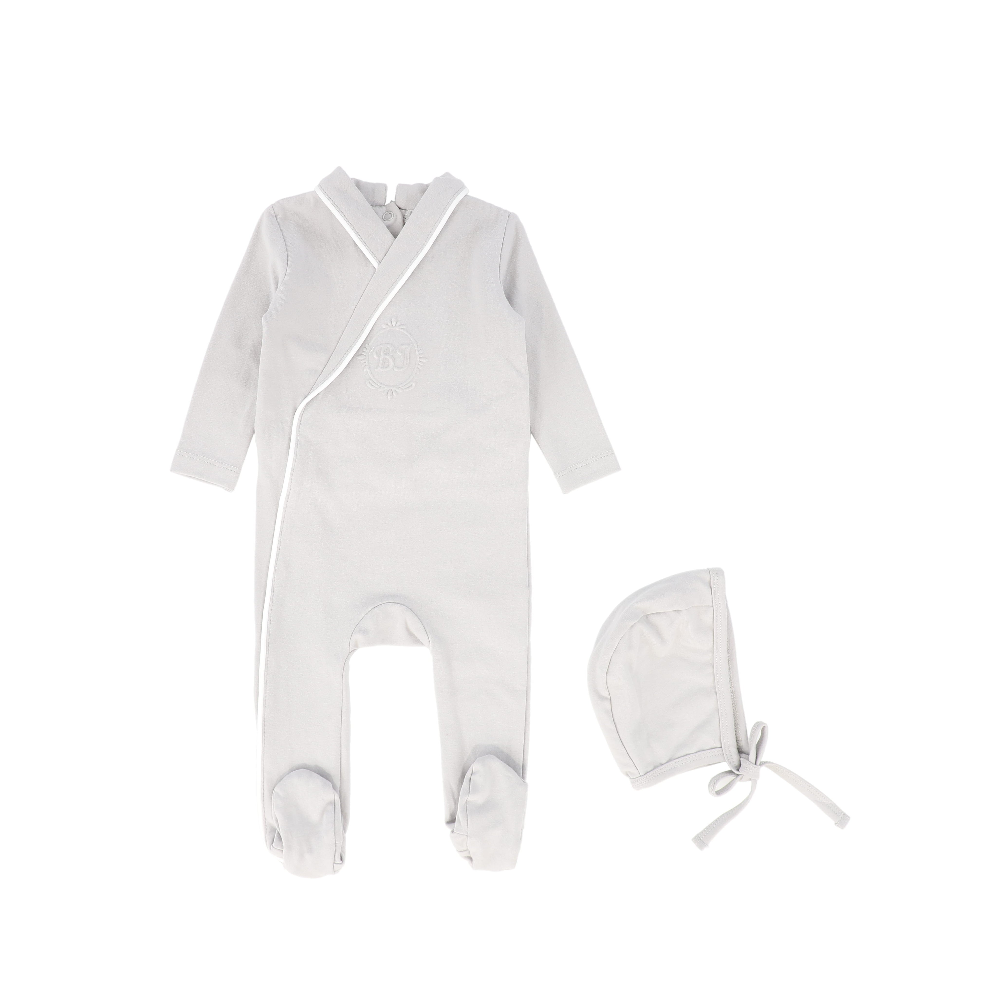 Piped blue wrap footie