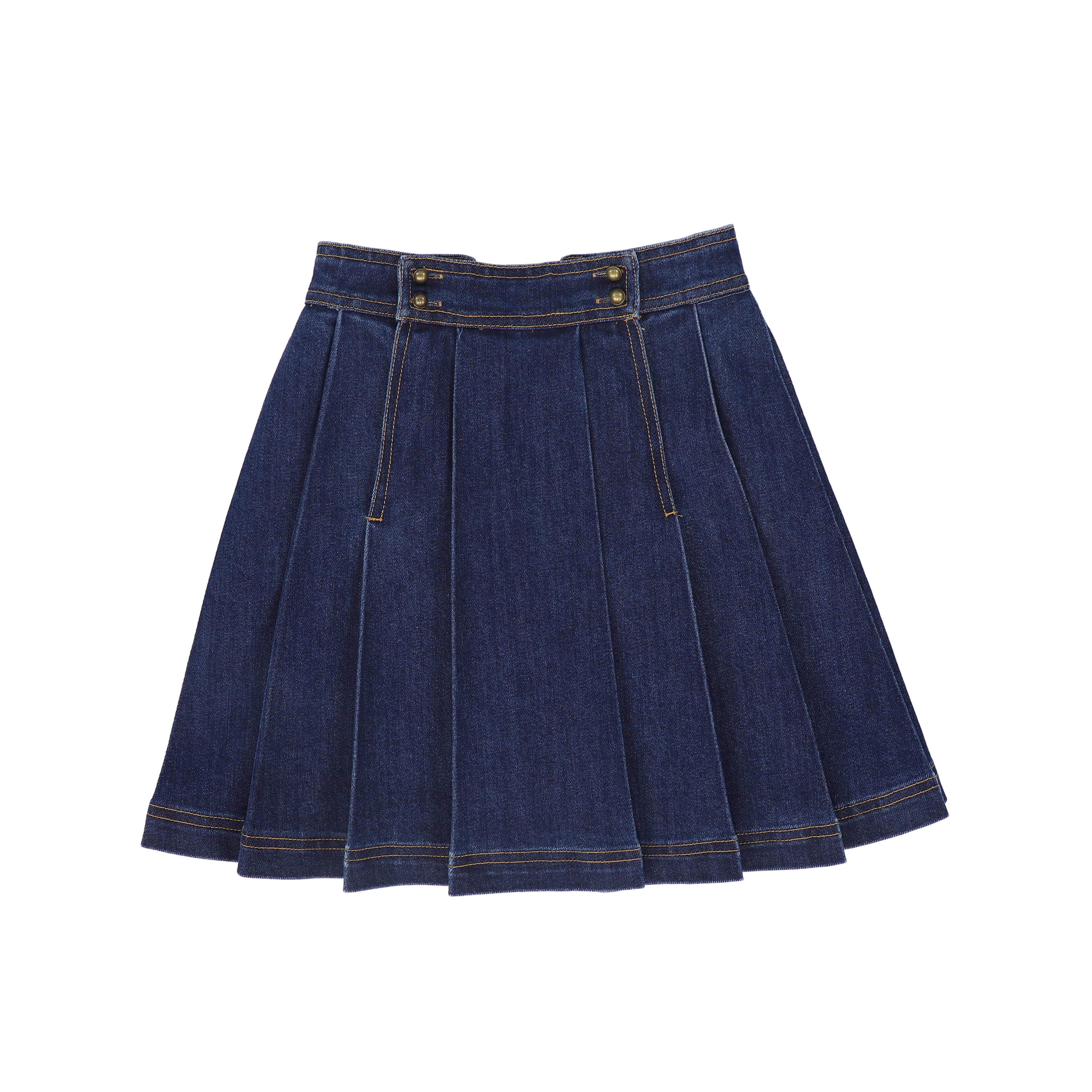 denim double button pleat skirt