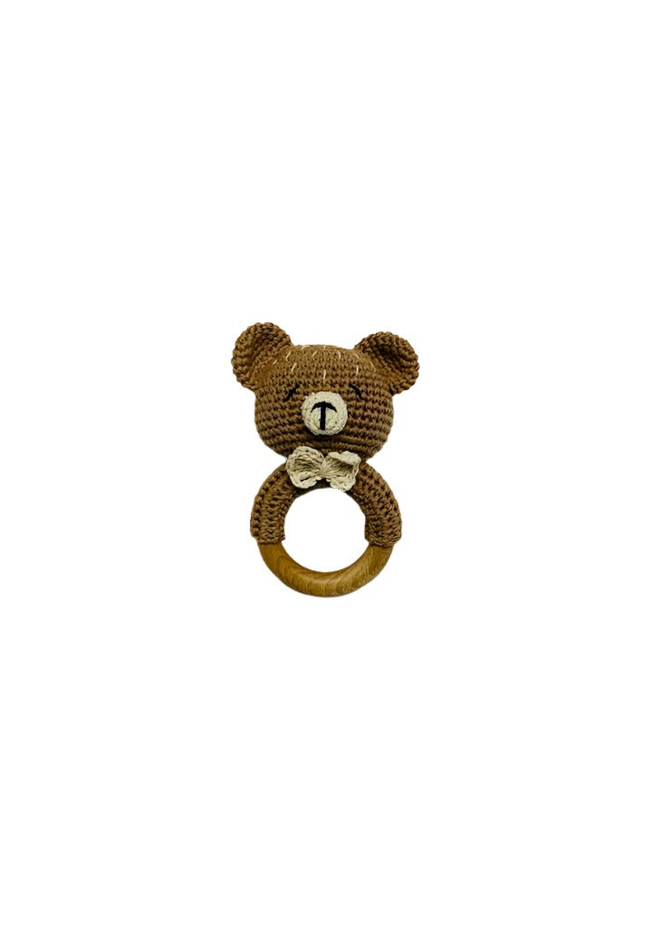 knit brown baby rattle