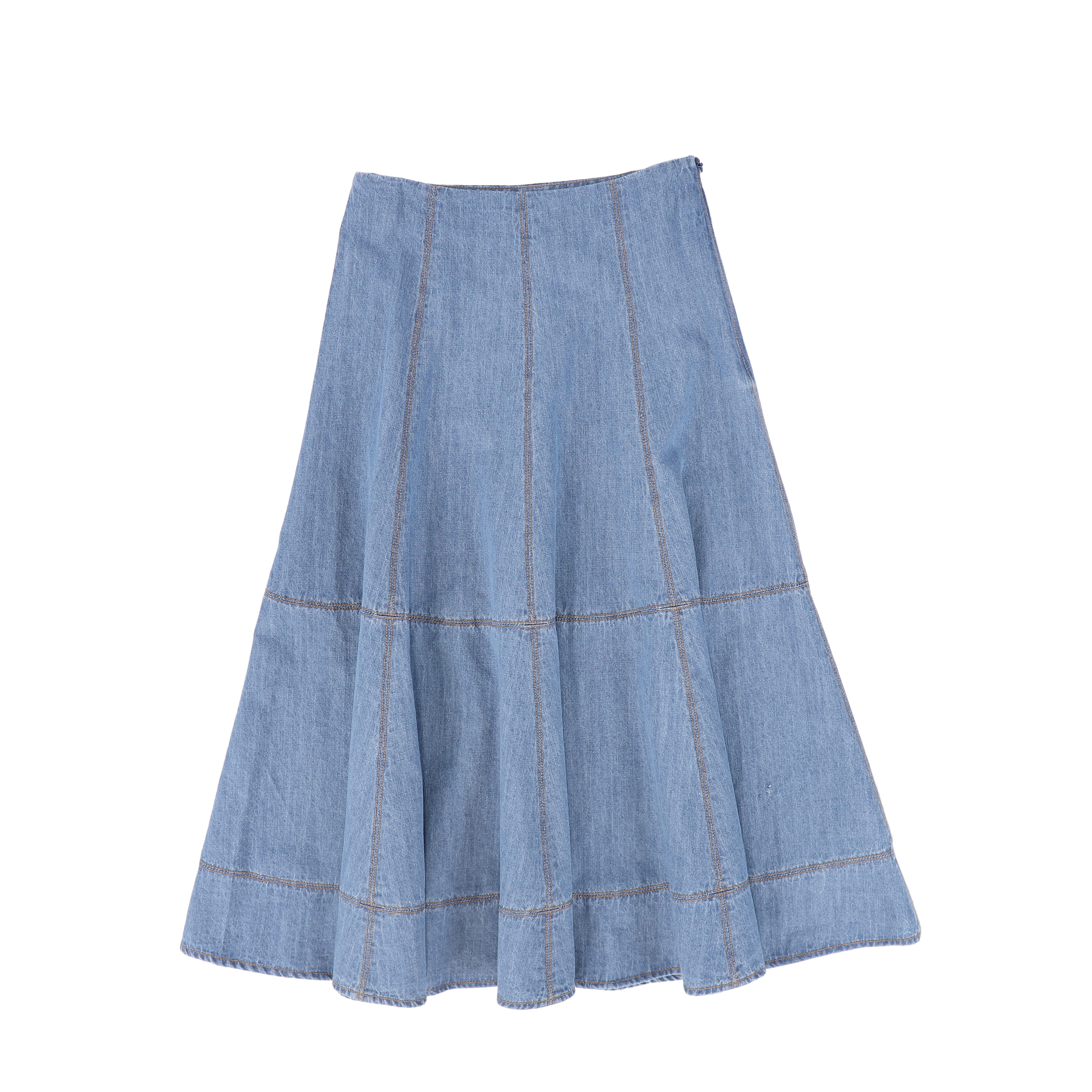 Denim seam paneled maxi skirt