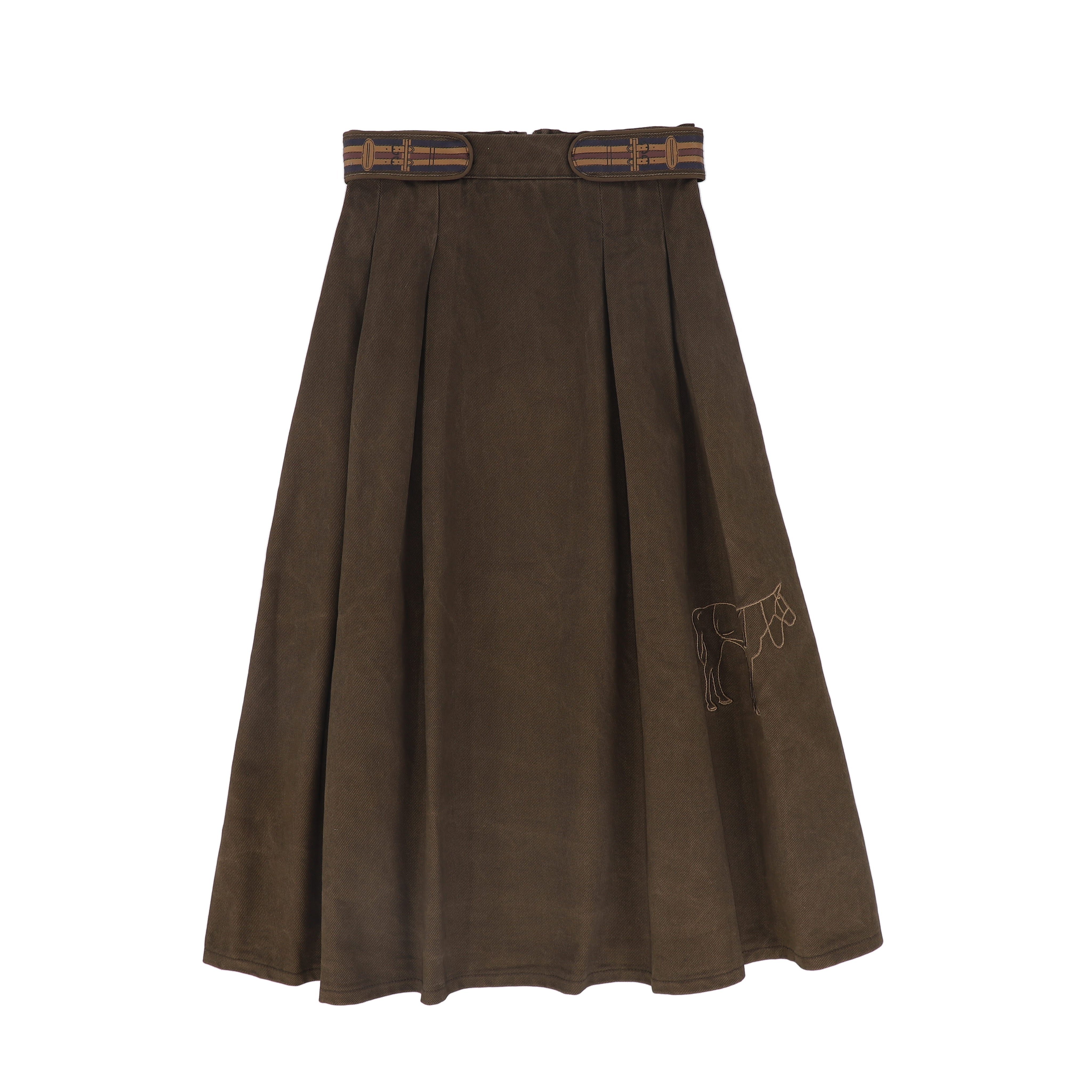 Denim Embroidered Maxi Pleat Skirt