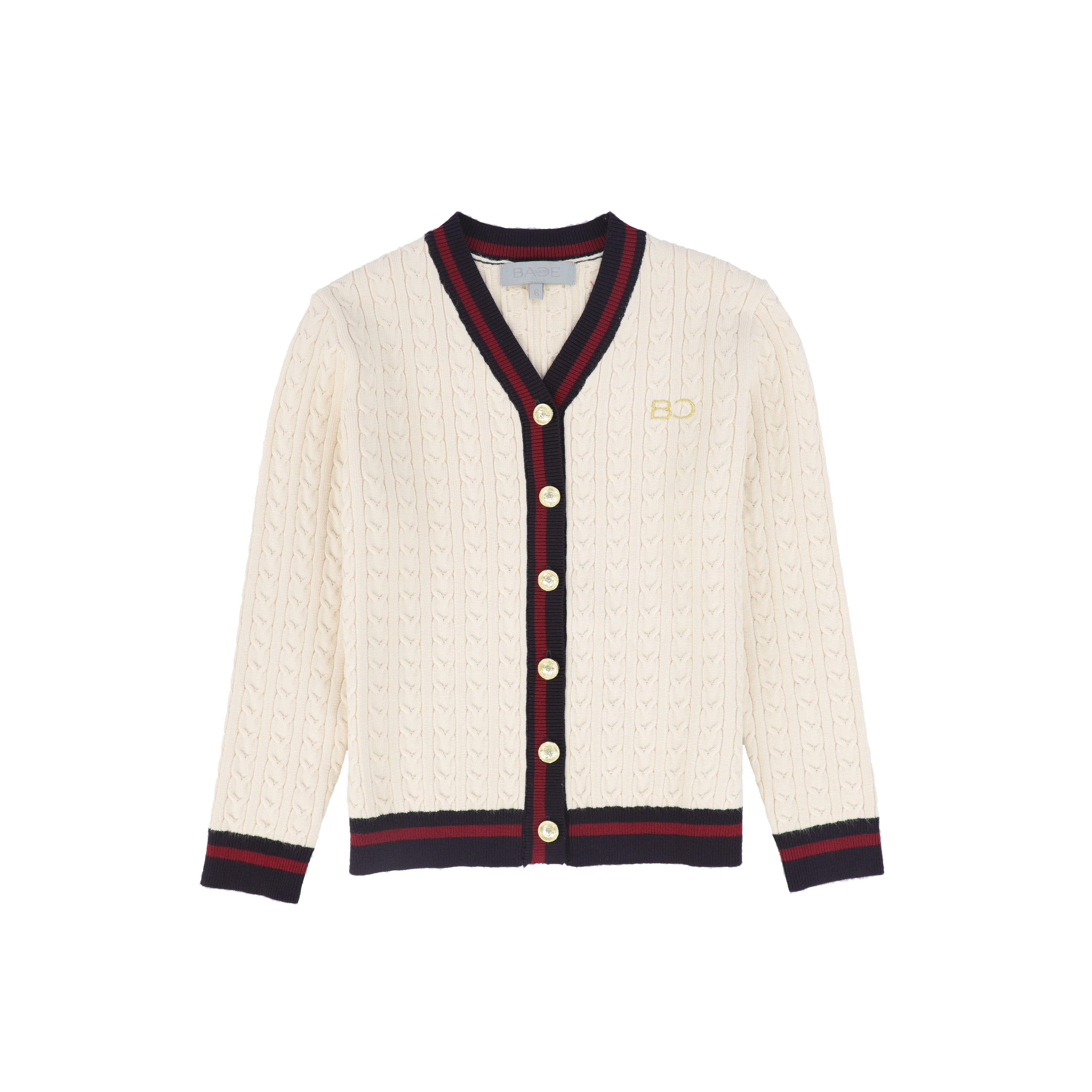 Cable Knit Stripe Trim Cardigan