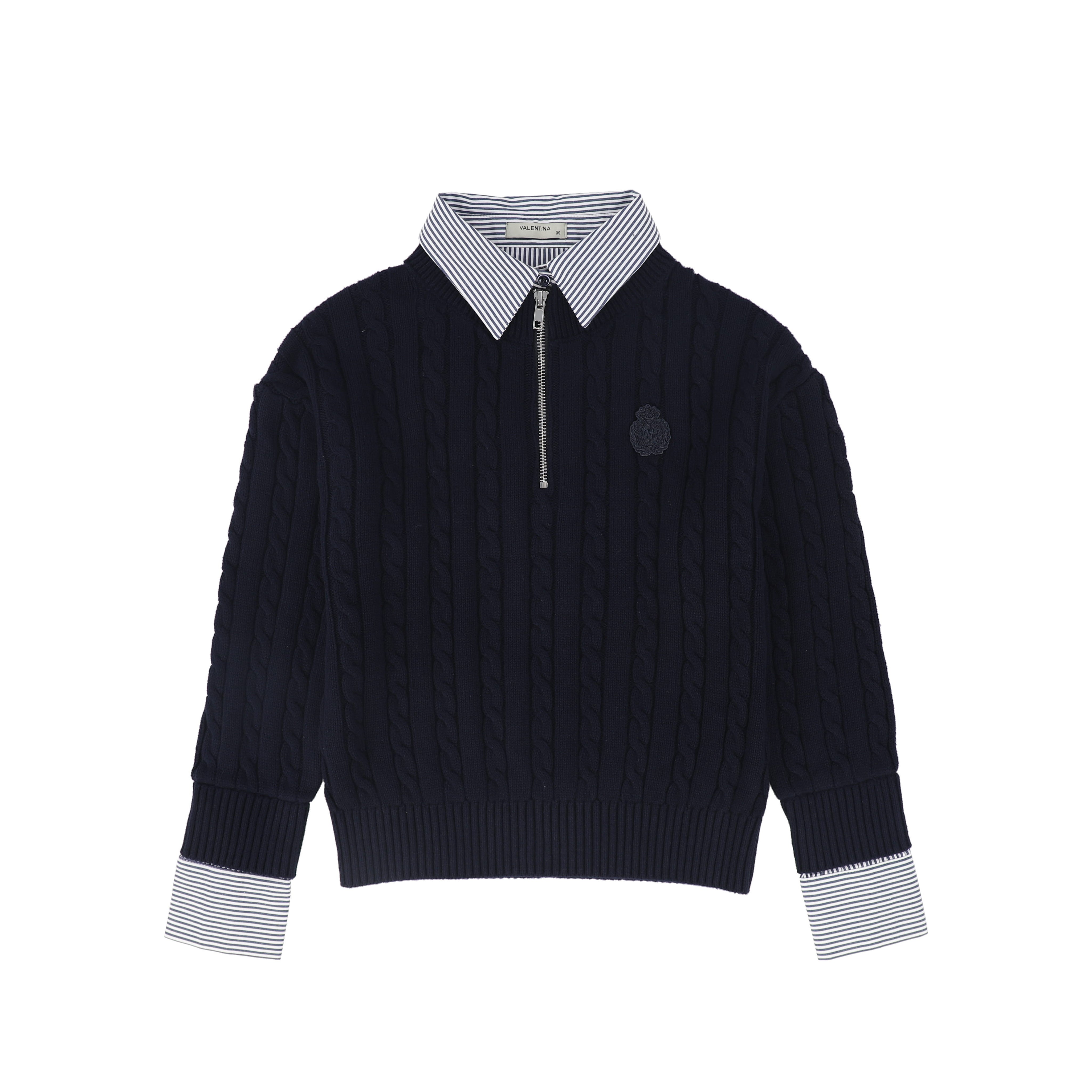 Stripe Collar Cable Knit Sweater
