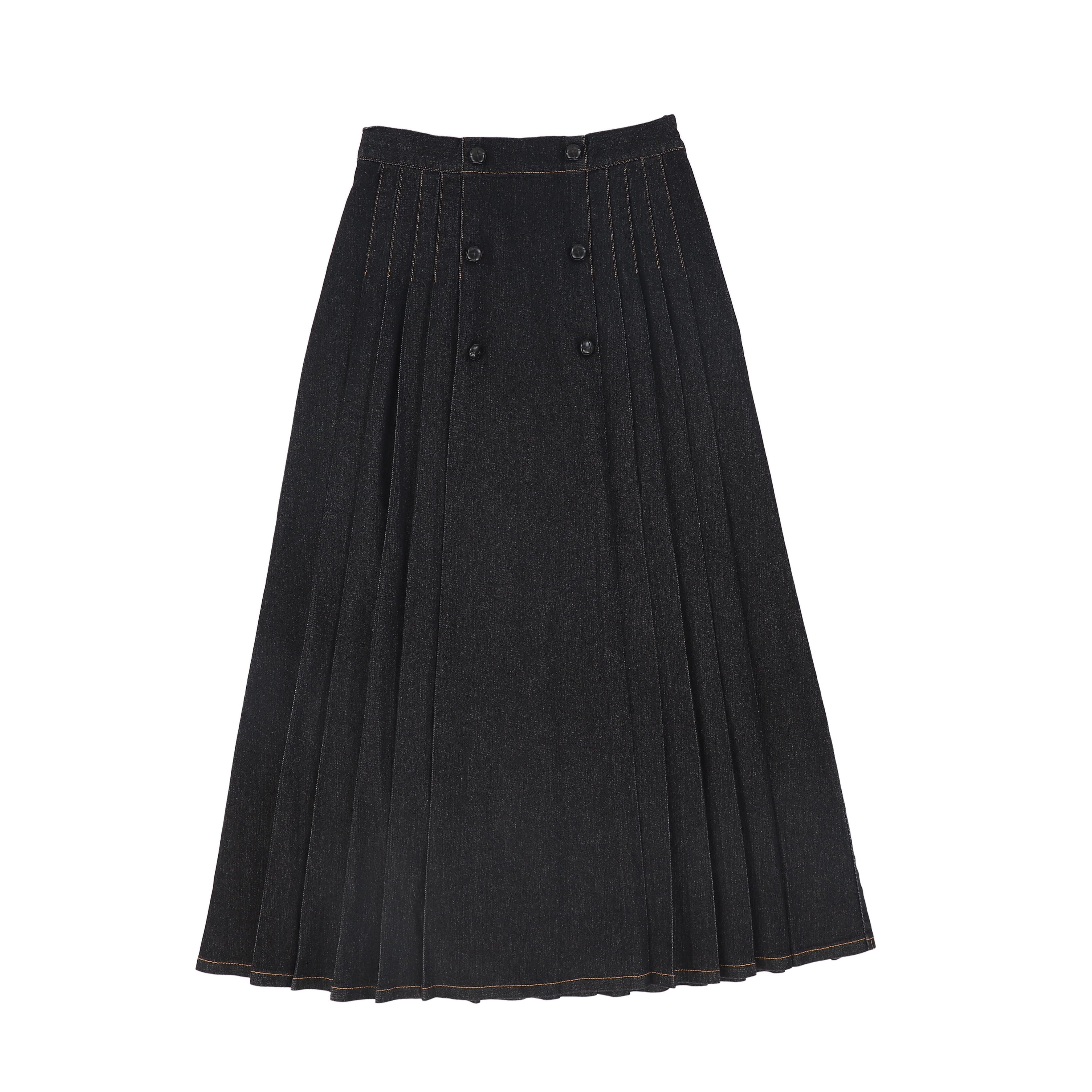 Denim Pleat Maxi Skirt
