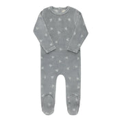 Blue velour leaf footie