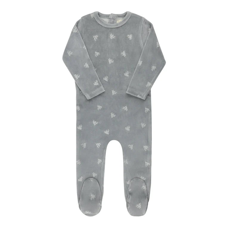 Blue velour leaf footie
