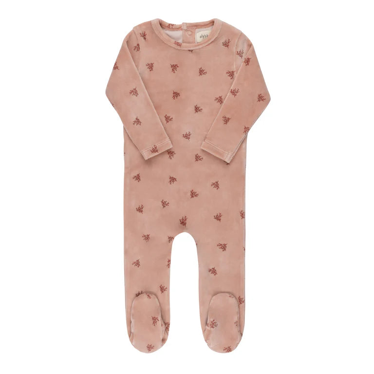 Pink velour leaf footie