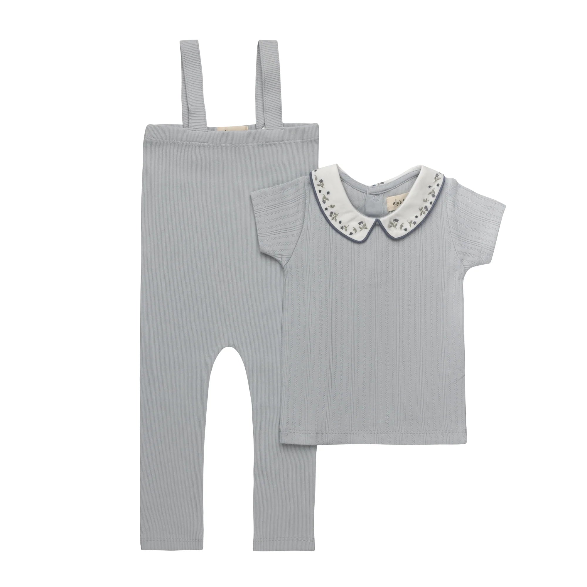 Embroidered Blue Bodysuit and Overalls
