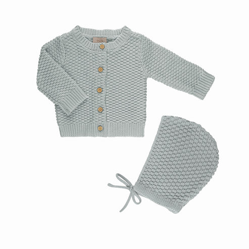 embroidered cardigan w/ bonnet blue