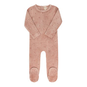 Velour embroidered pink footie