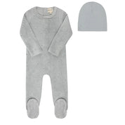 Velour embroidered floral blue footie