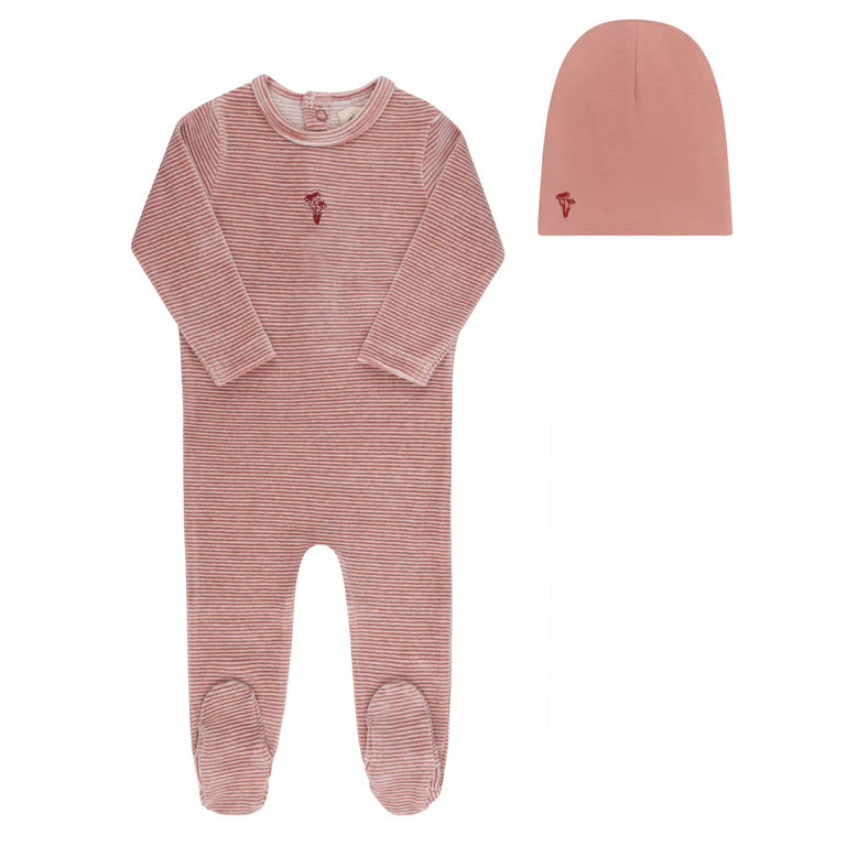 Velour stripe footie