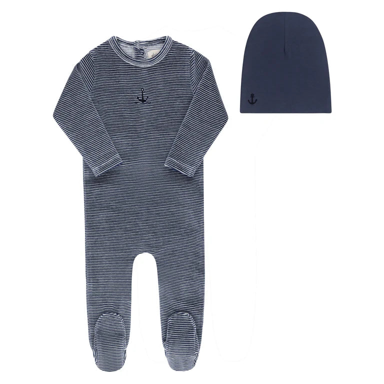 Velour stripe footie