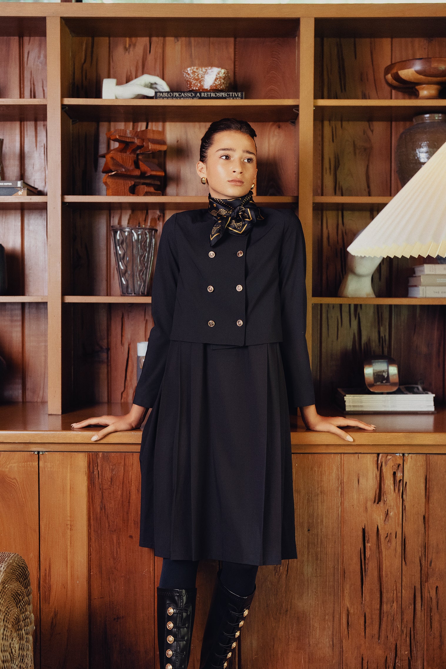Double Breasted Jacket w/ Pleated Jumper