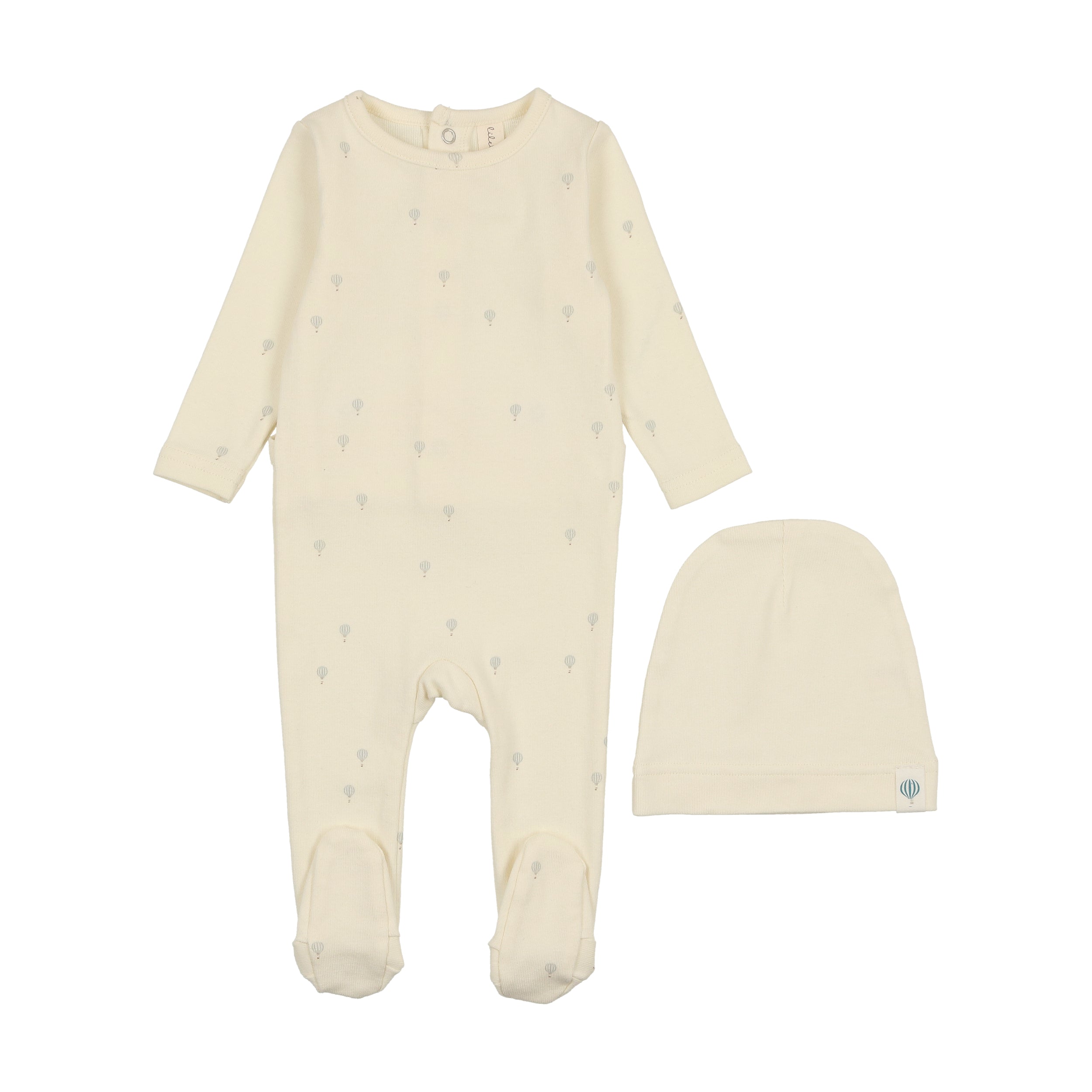 all over balloon cream blue footie set