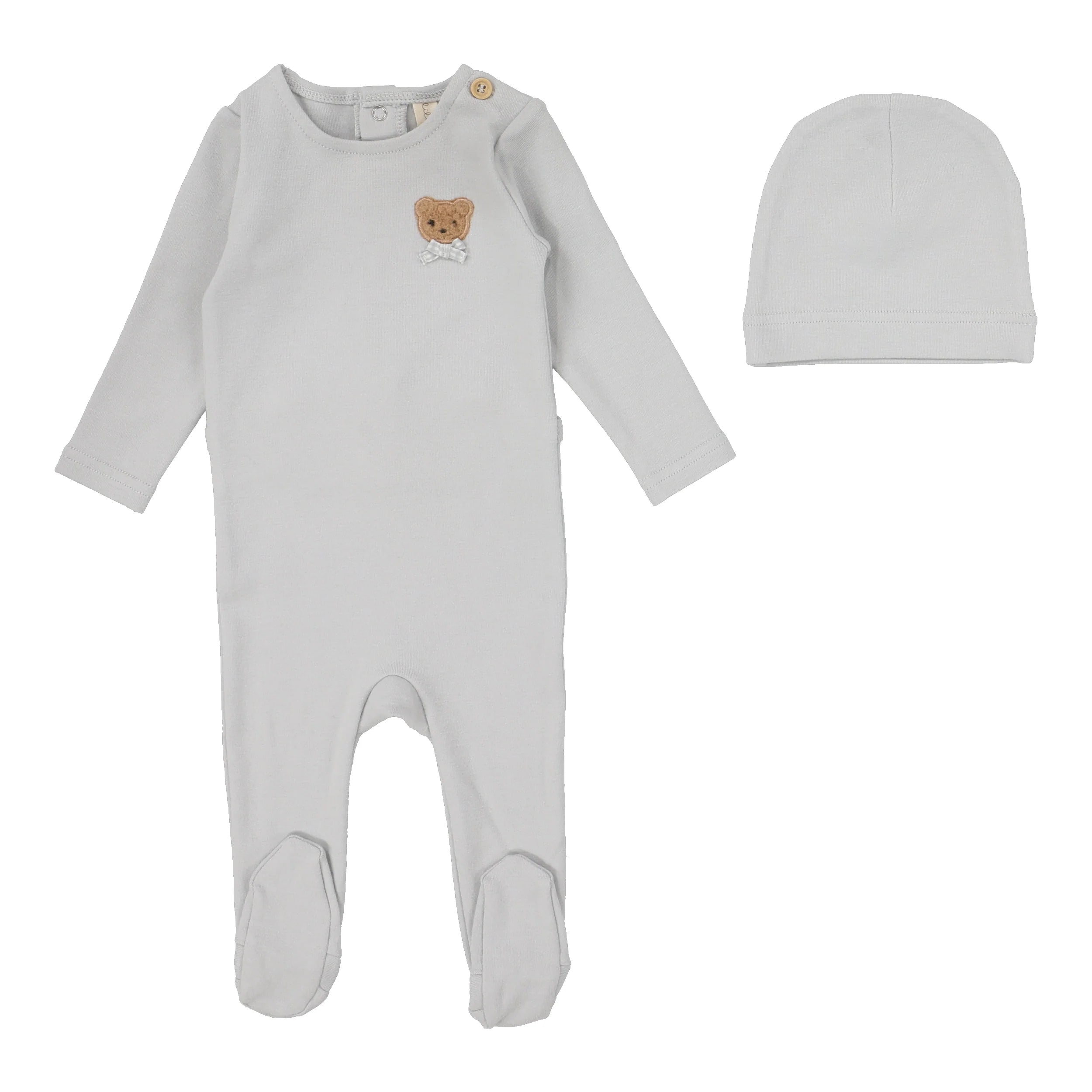 Blue applique footie set