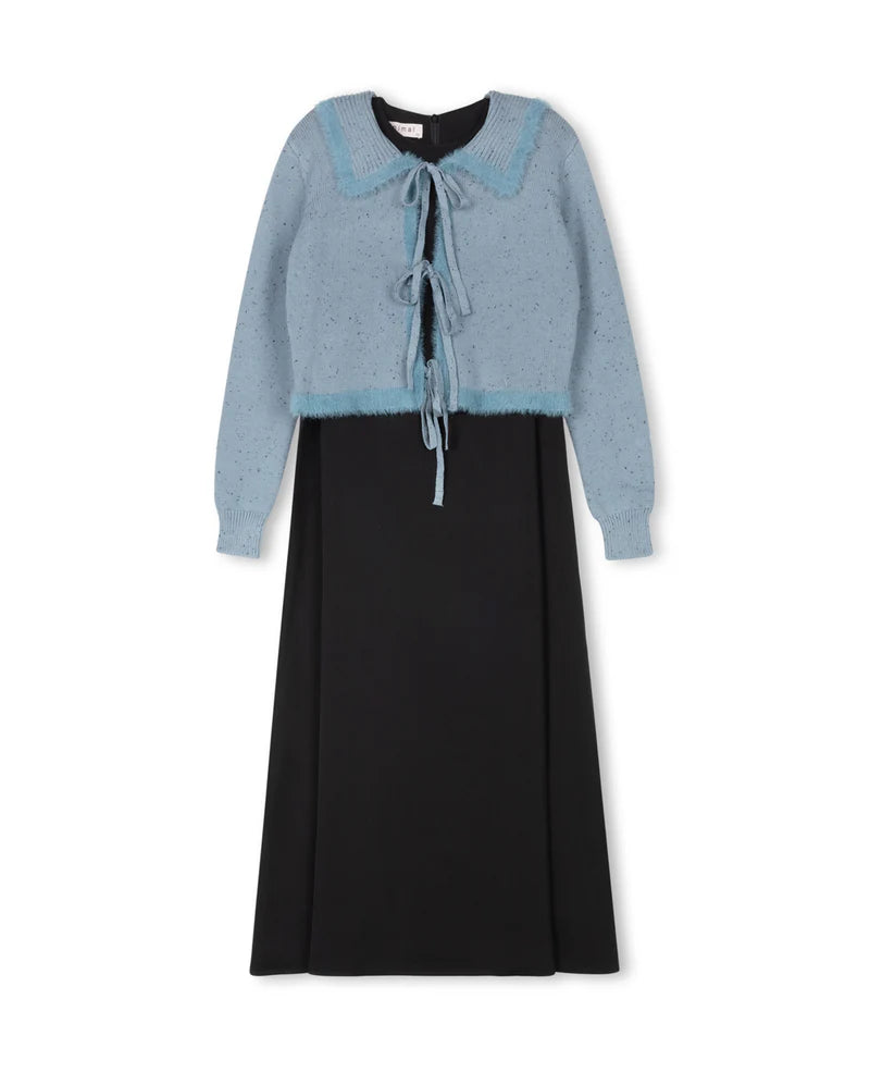 Marled knit cardigan and slip dress
