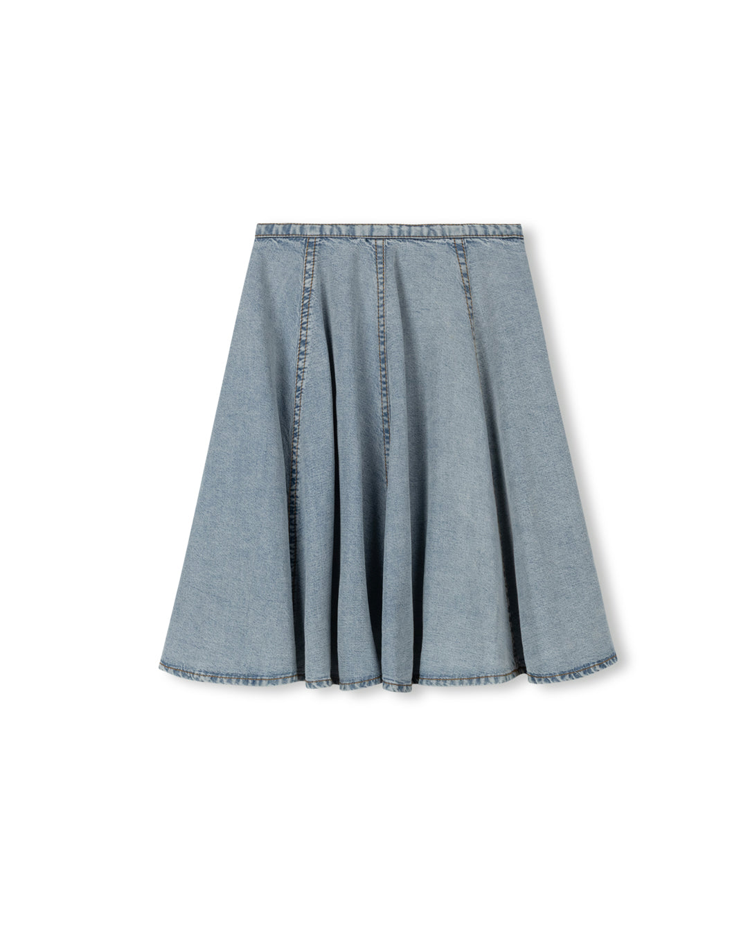 flare denim paneled skirt
