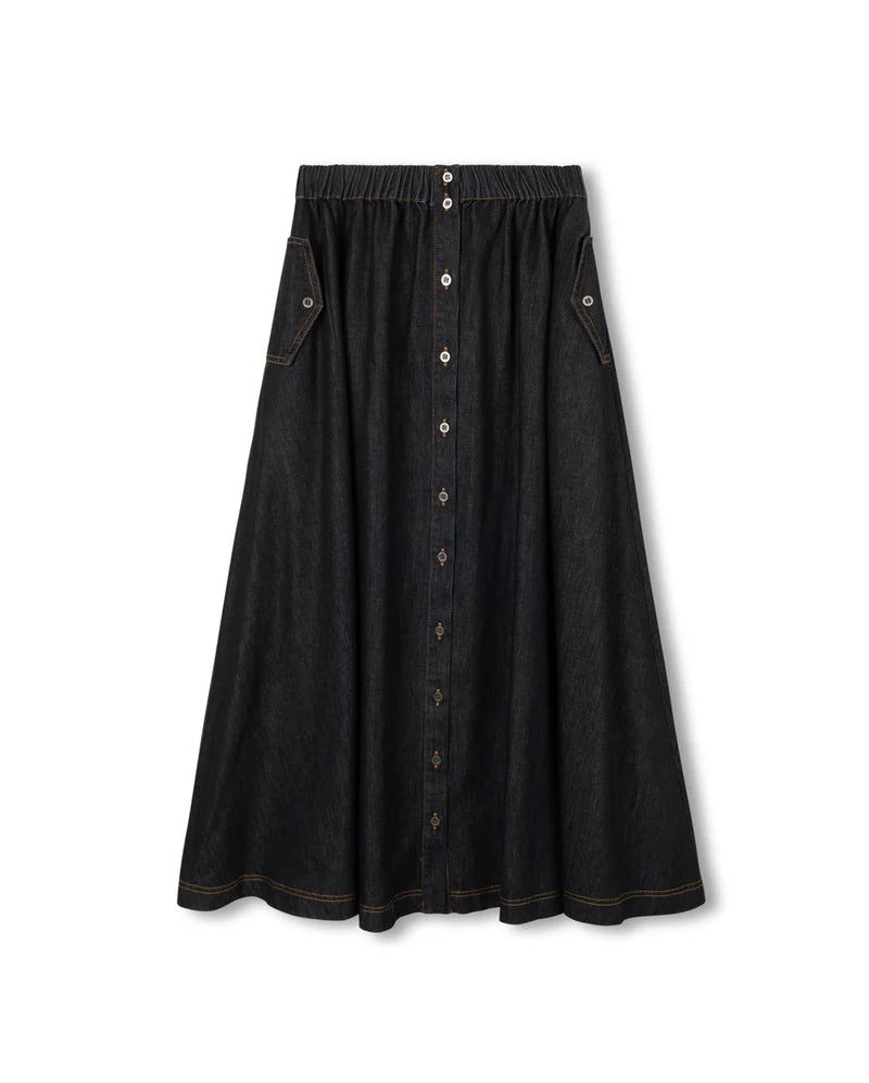 Chambray Flowy Maxi Pocket Skirt