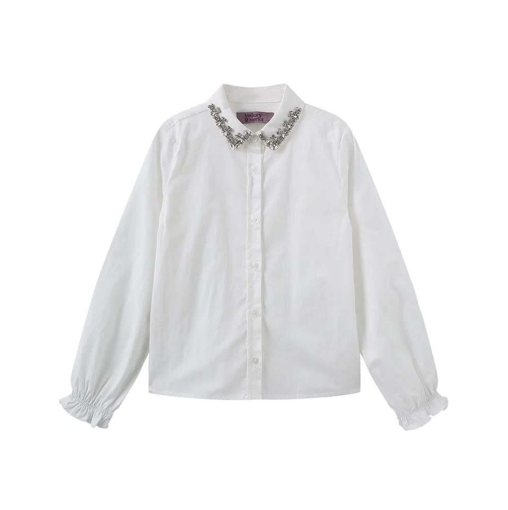 Beaded Collar Trim Blouse