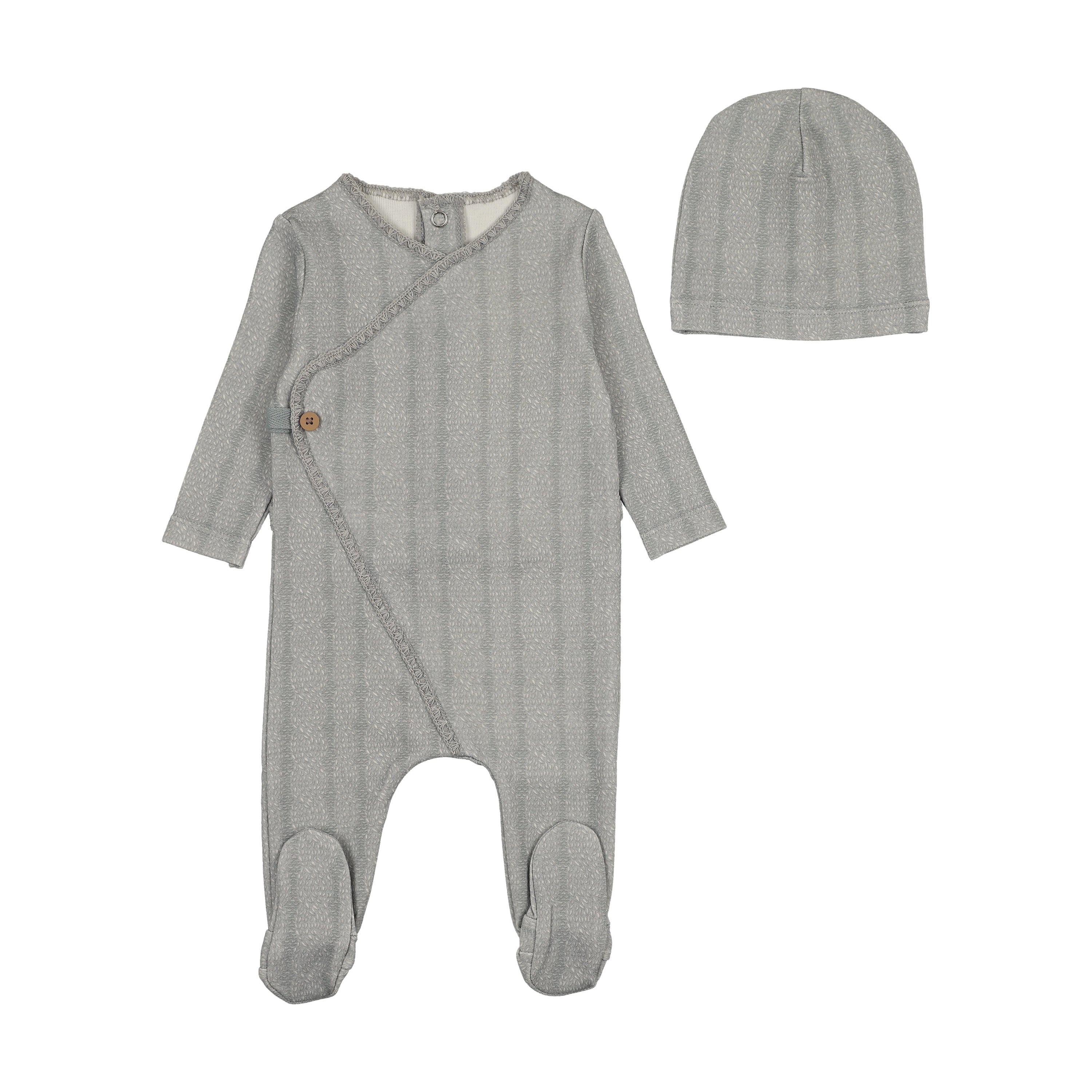 Cable stitch wrap footie dusty blue