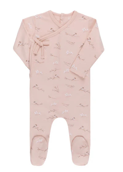 blush vintage birds footie