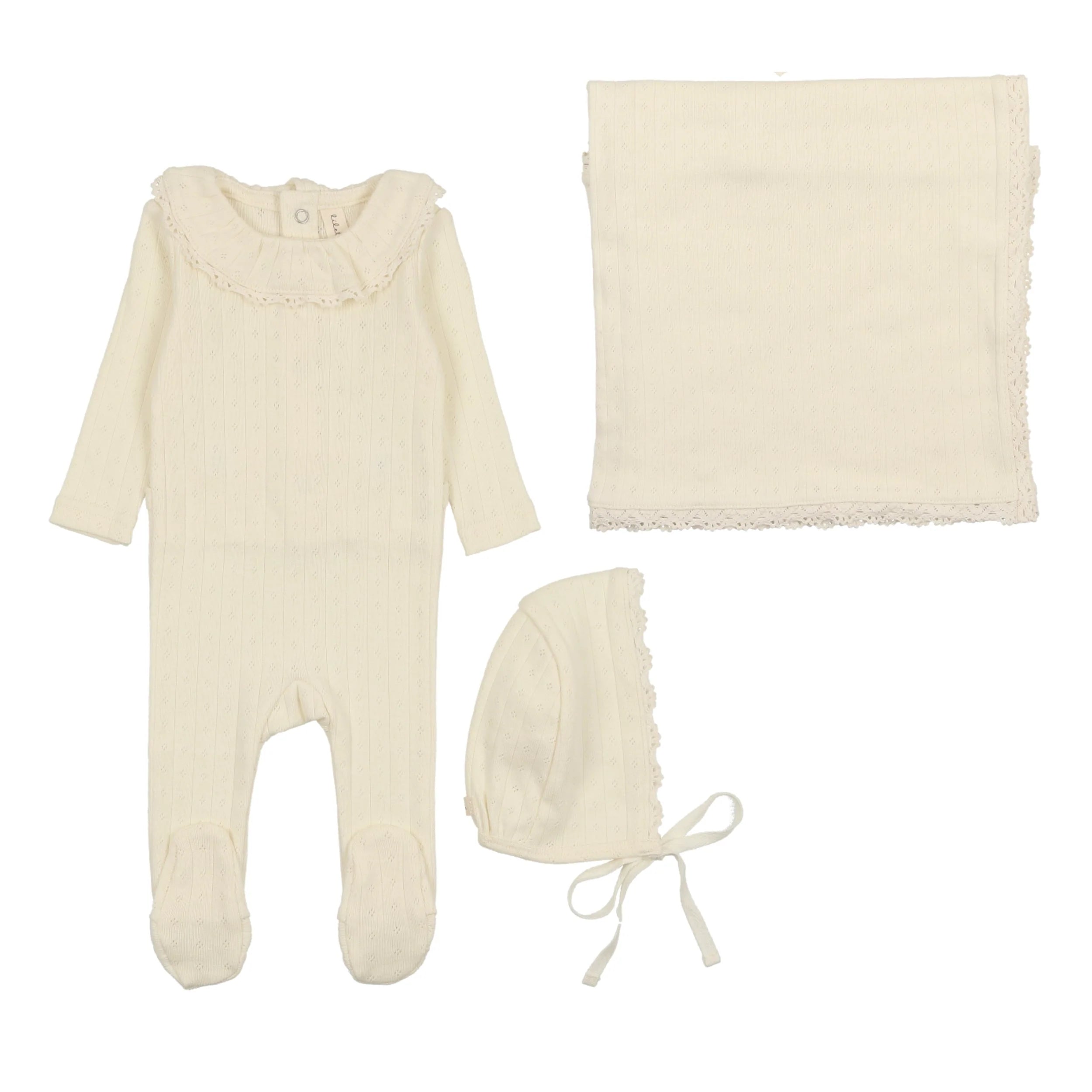 Pointelle ruffle layette set