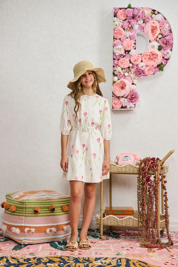 White Linen Tulip Dress