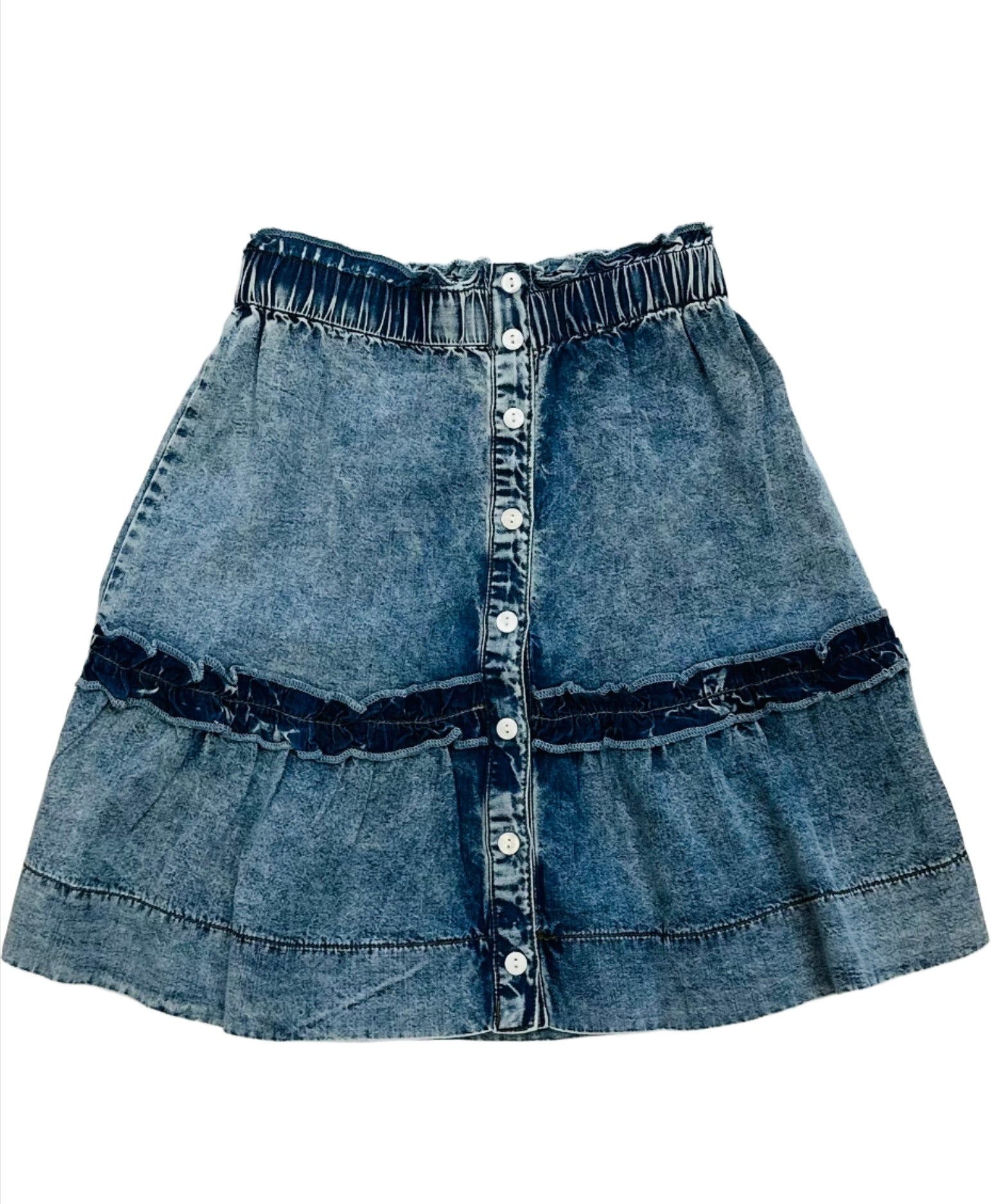 Porter denim ruffle skirt