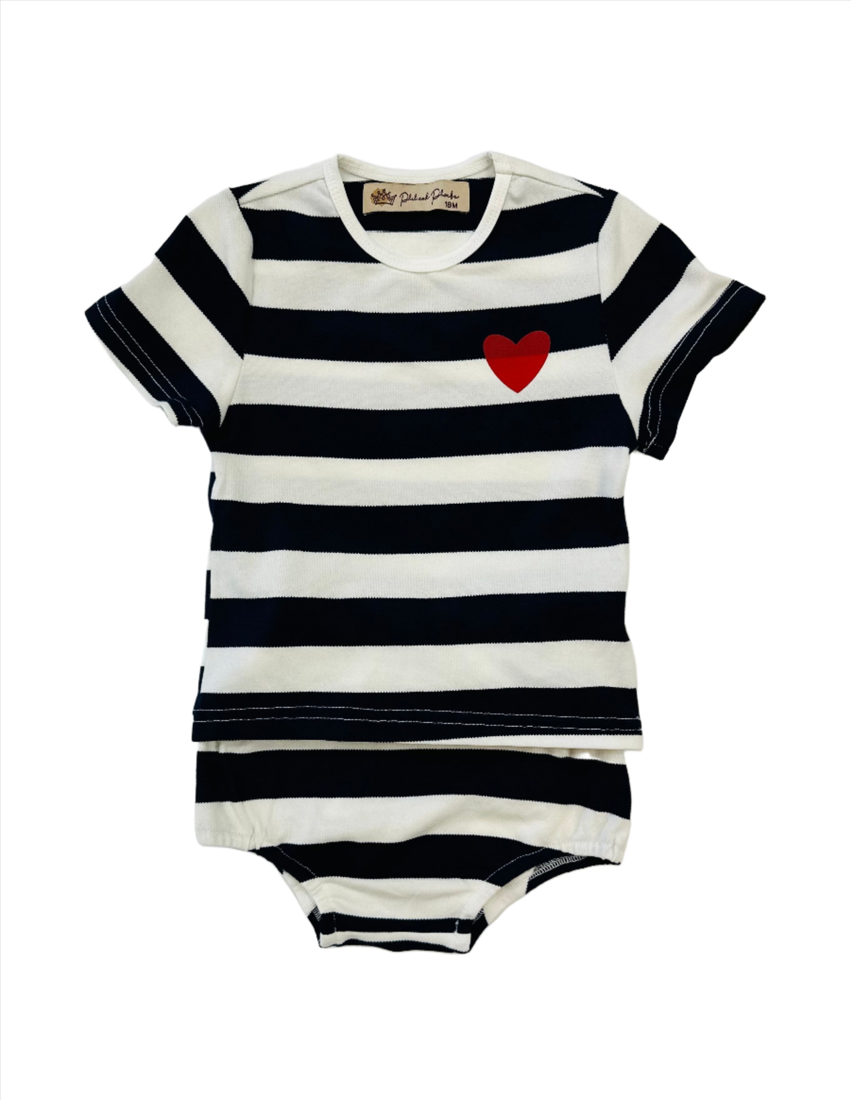 Phil & Phoebe striped cherry bloomer set