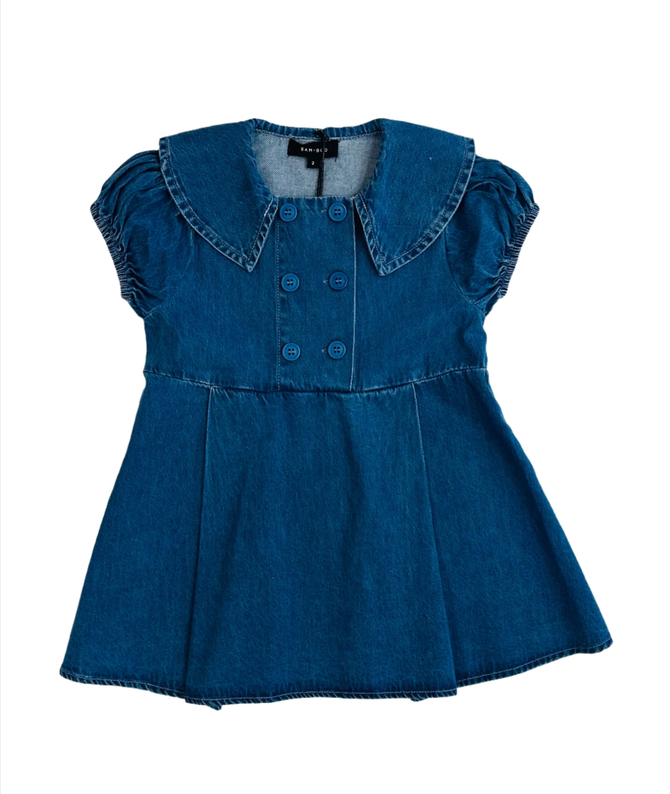 Bamboo square collar denim dress