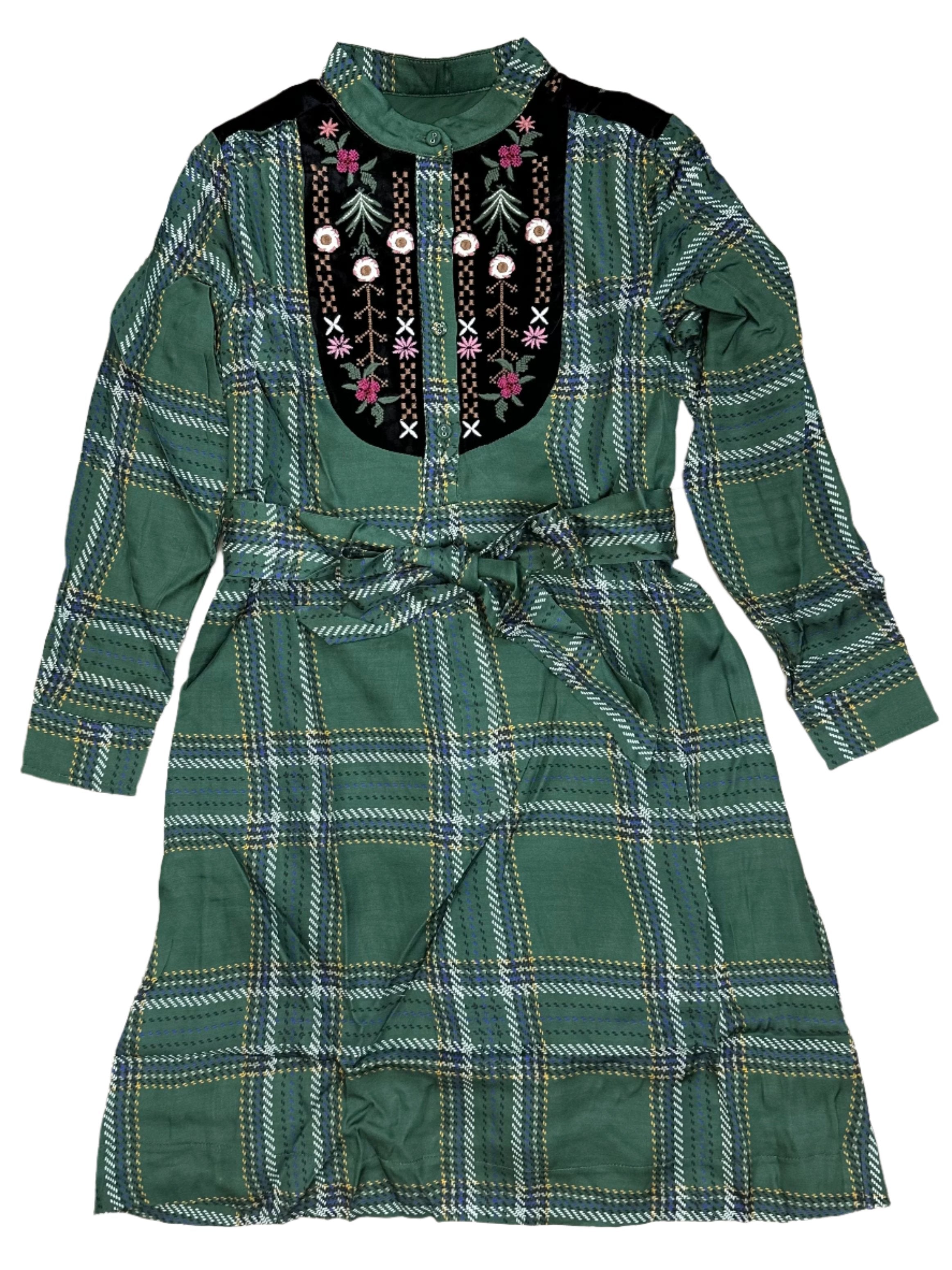 plaid with velvet embroidery dress