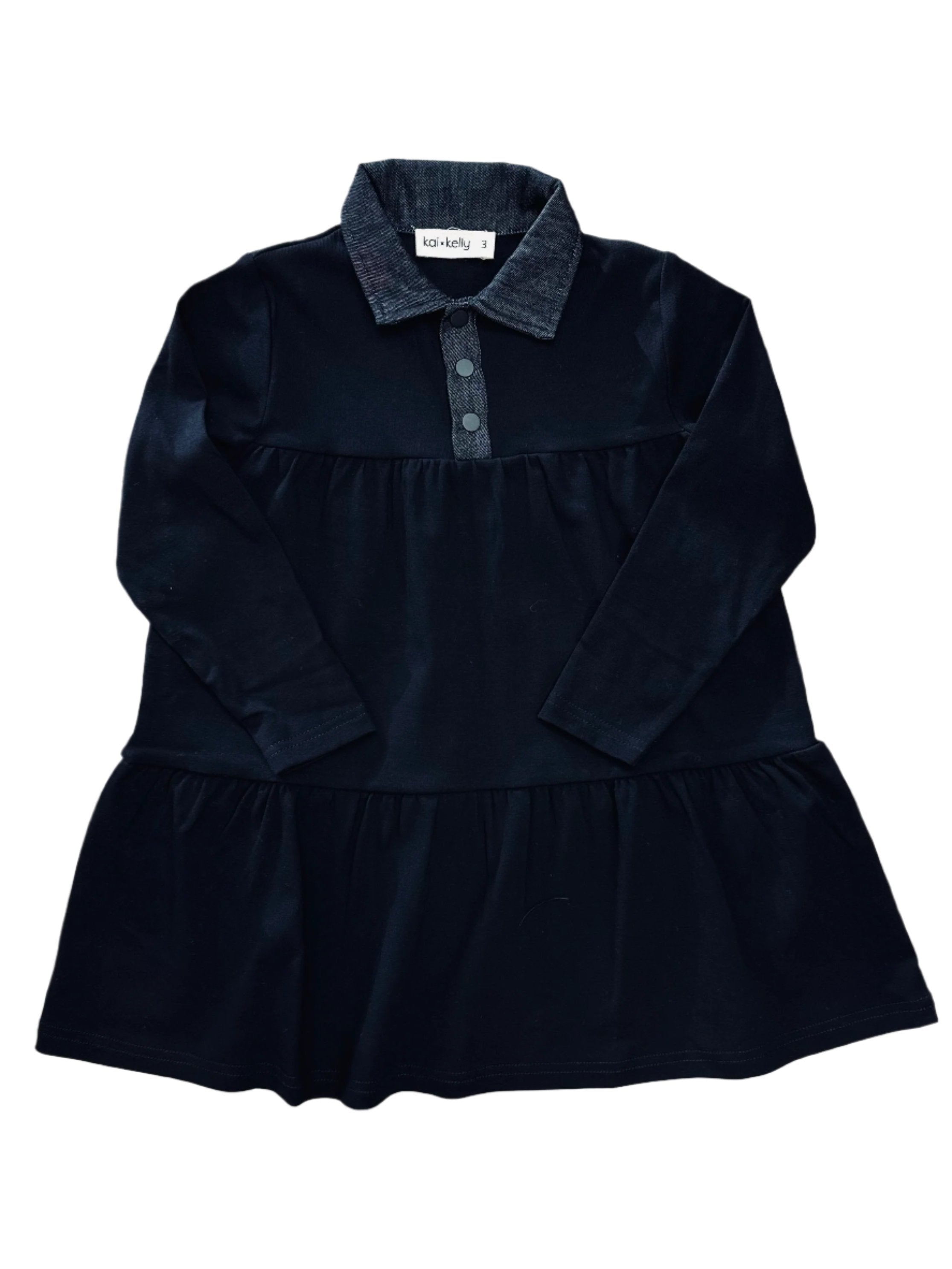 Kai & Kelly tiered dress w/ denim collar