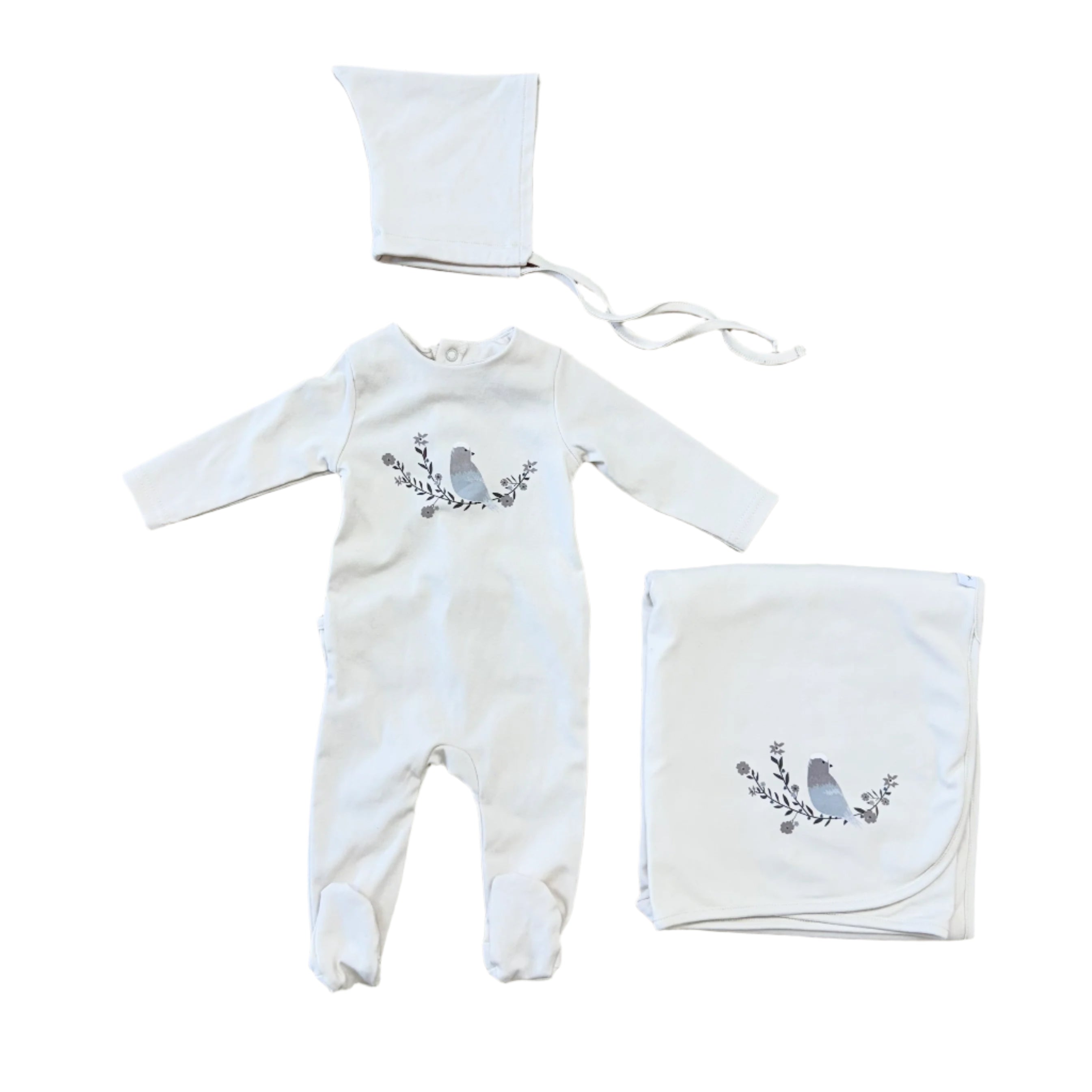 Cream/taupe bird layette set