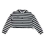 striped heart fringe bomber sweatshirt