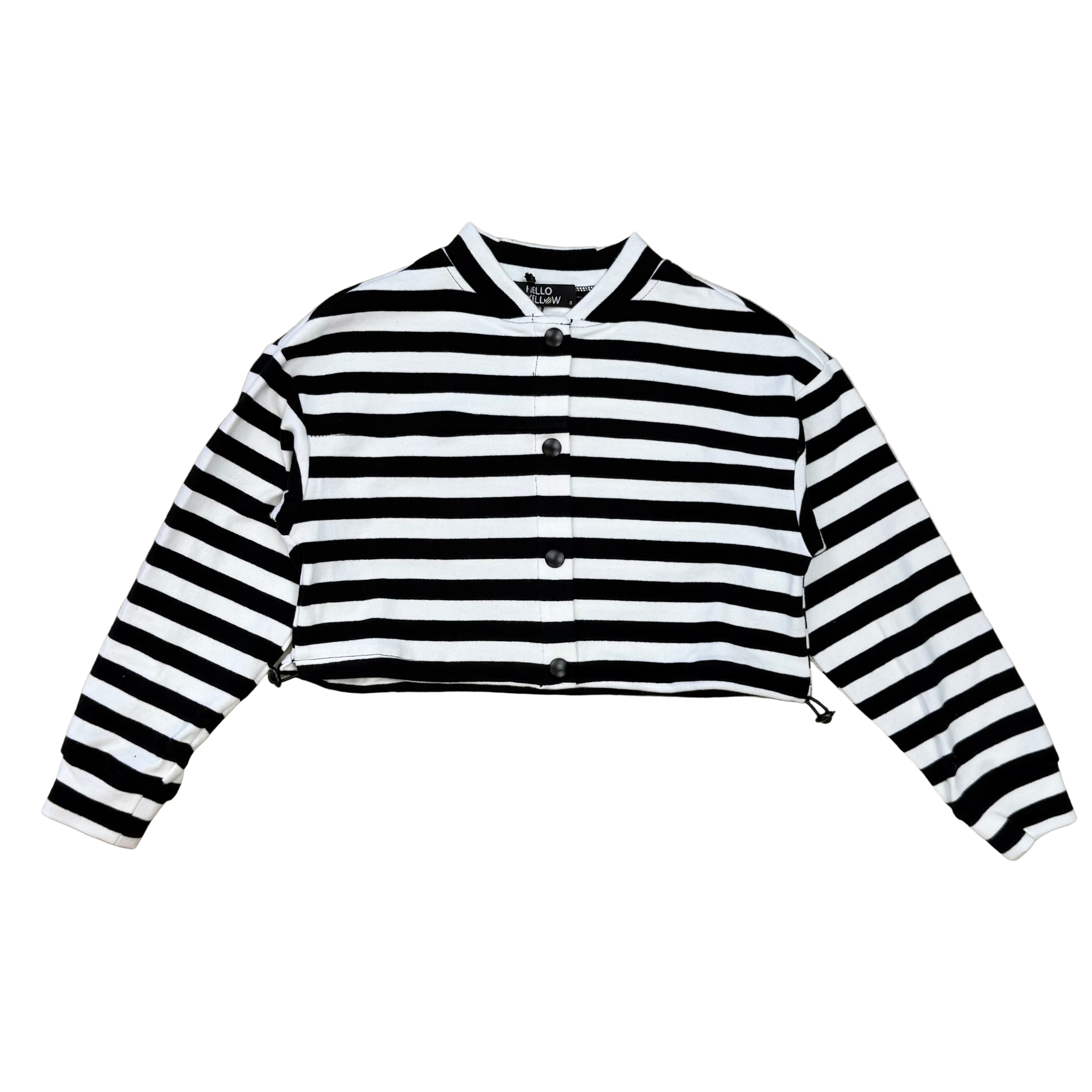 striped heart fringe bomber sweatshirt