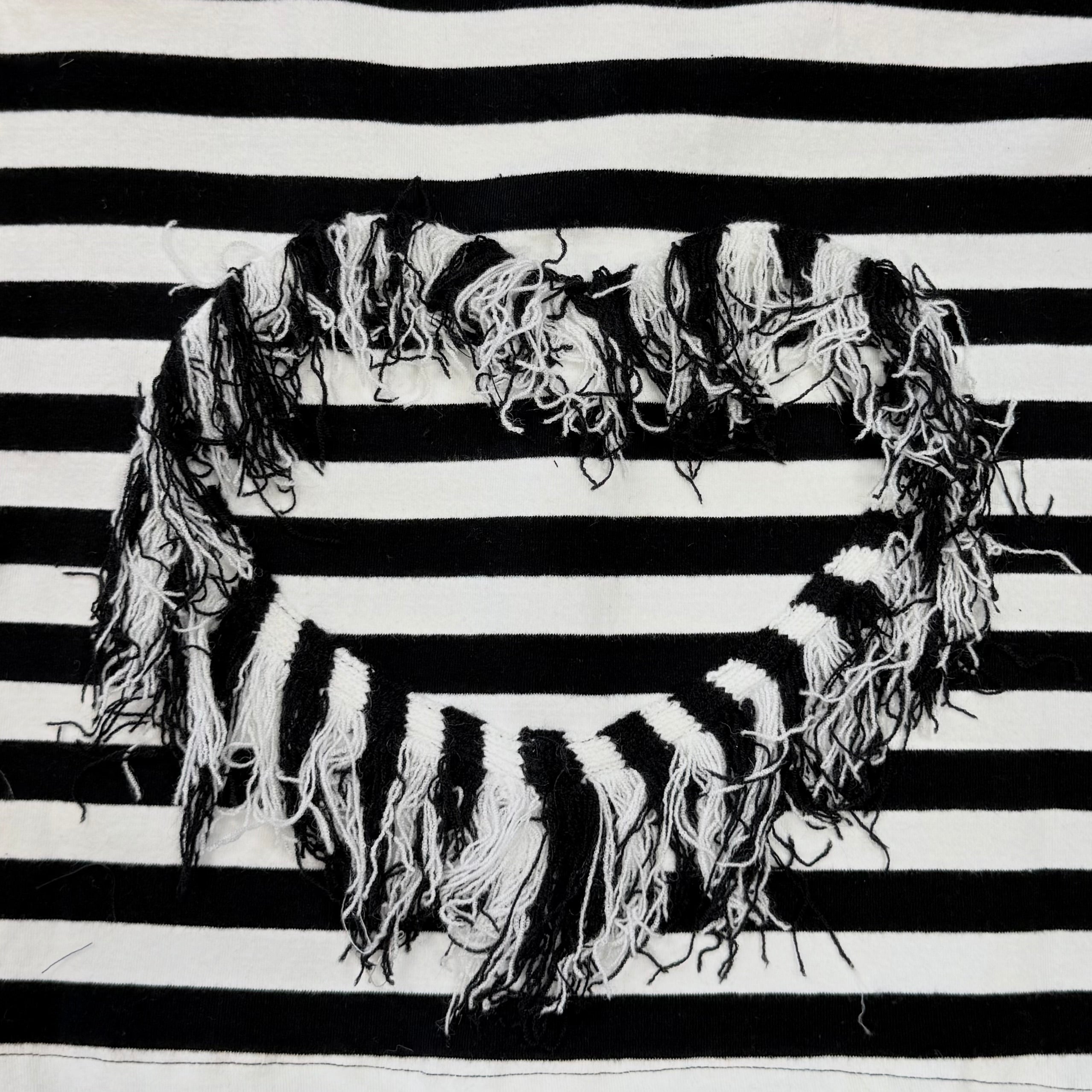 striped heart fringe bomber sweatshirt