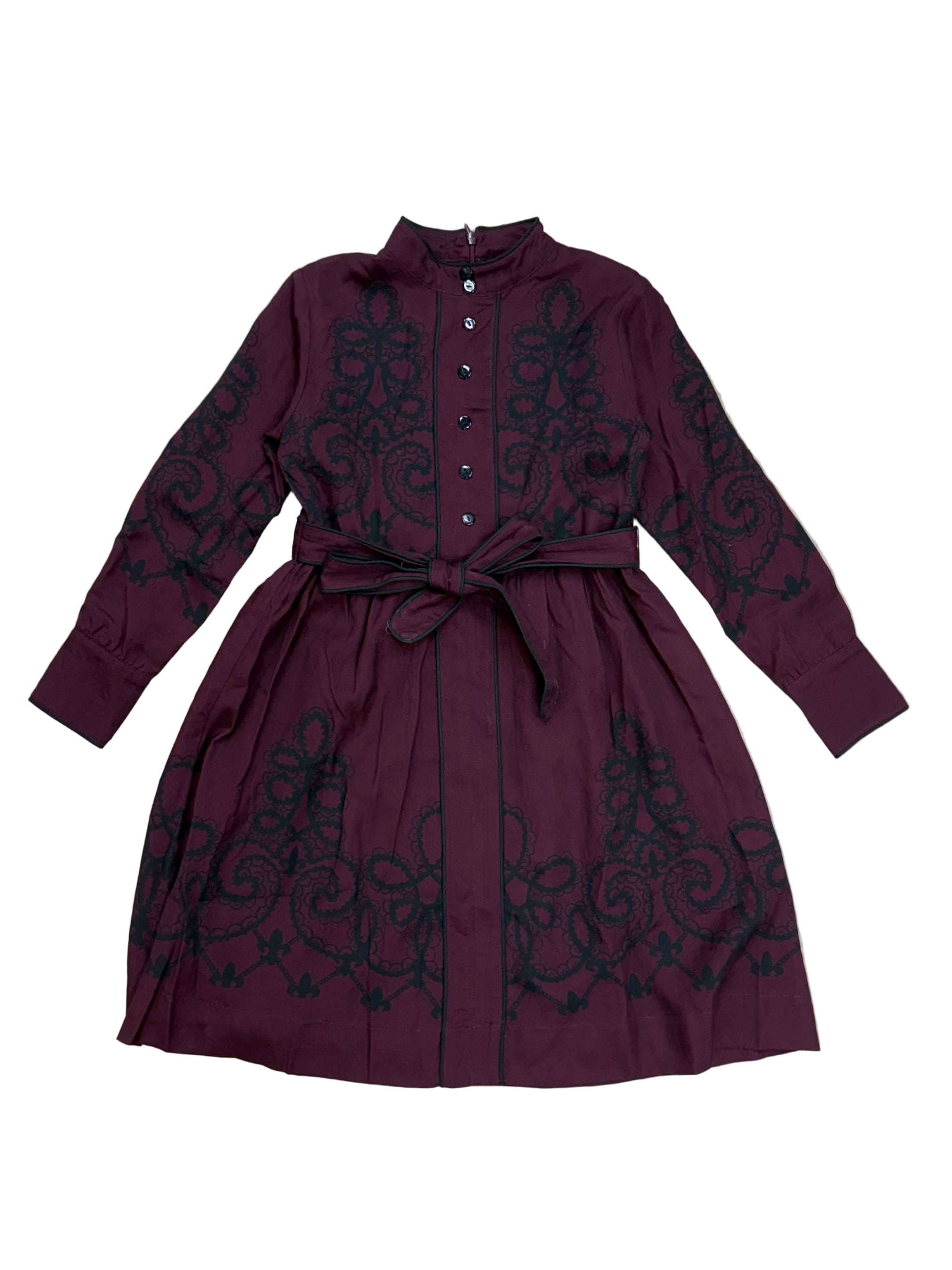 marron w/ blk swirl print dress