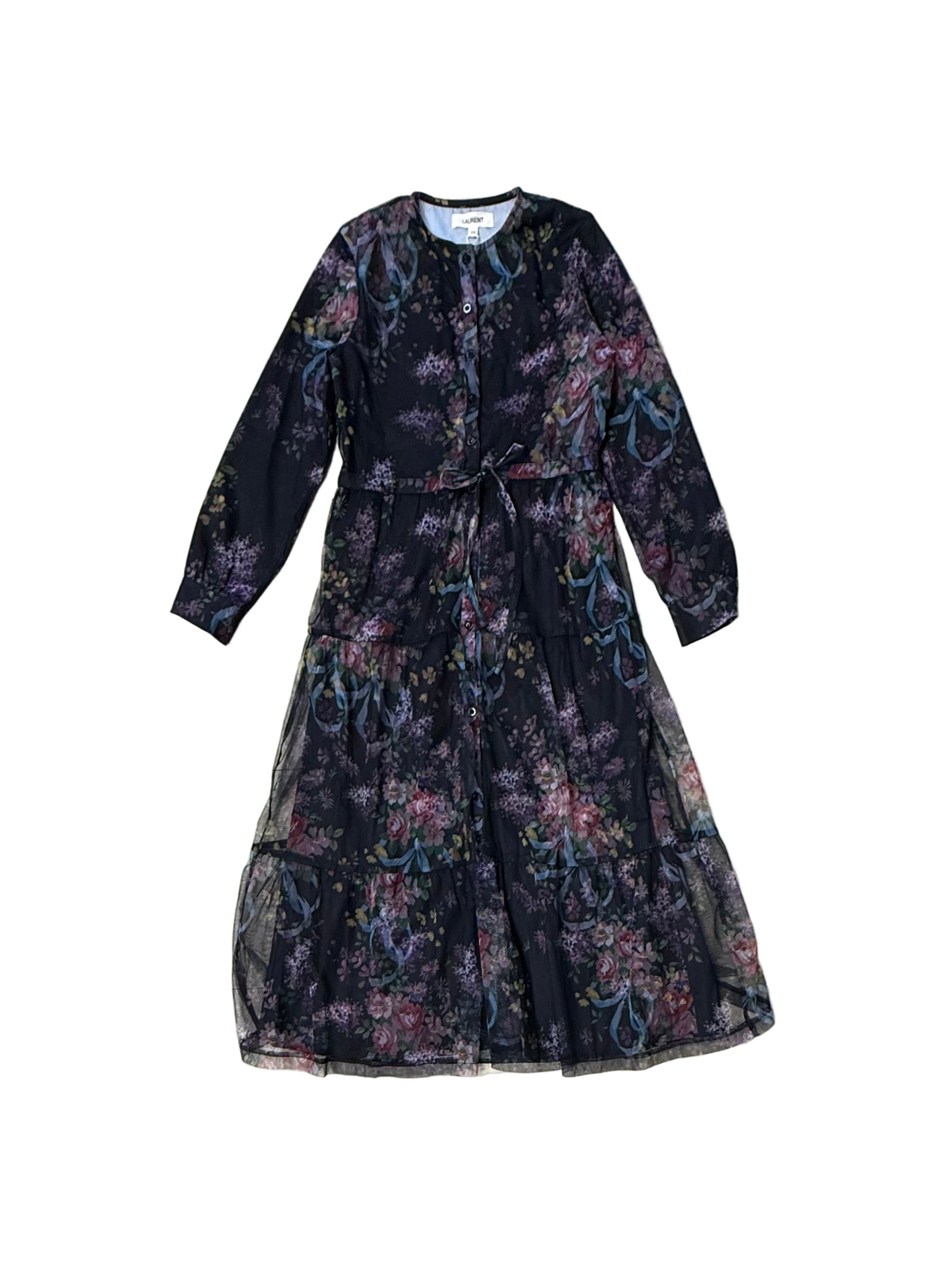 Floral design w/ tulle overlay dress
