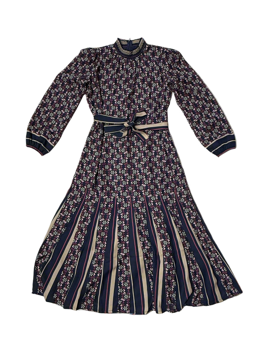 Navy chiffon flower print dress