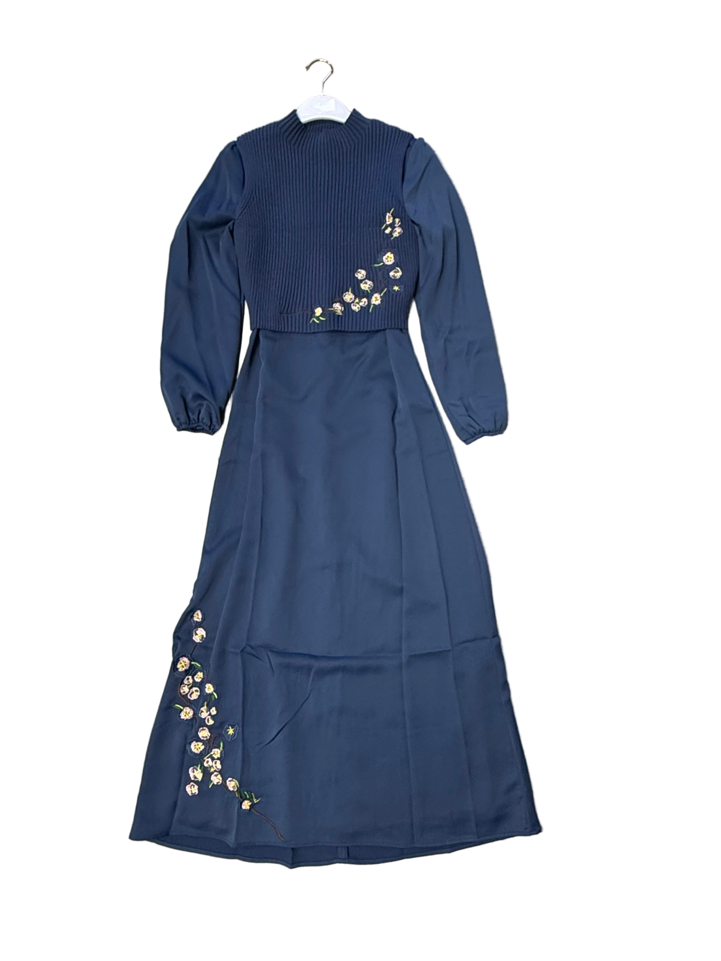 Embroidered dress w/ knit vest
